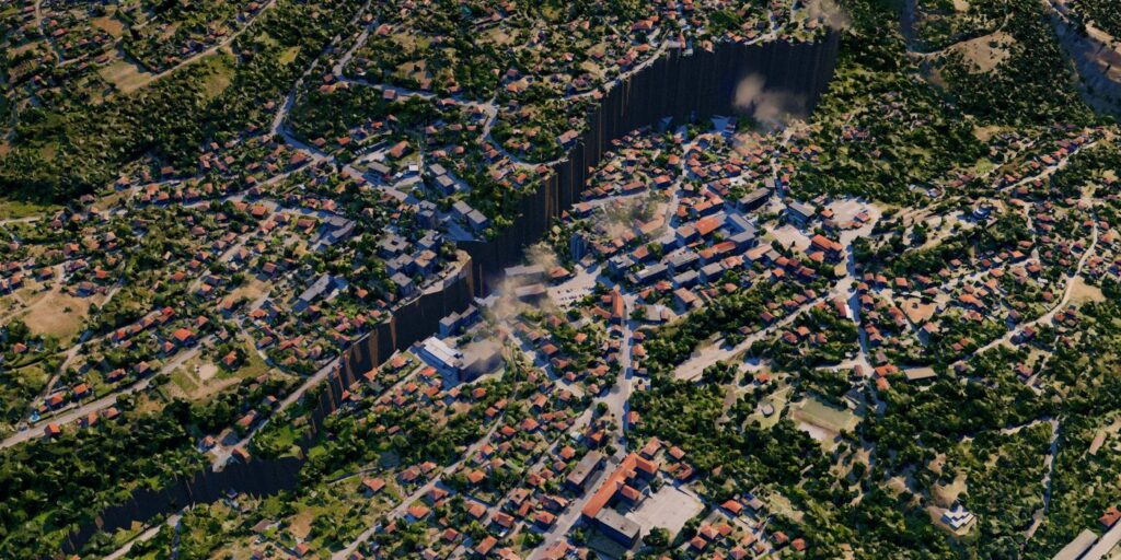 a spatial view of a town and surrounding countryside