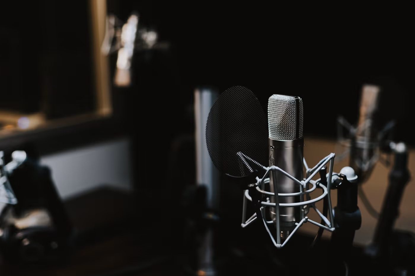 picture of a microphone in a recording studio