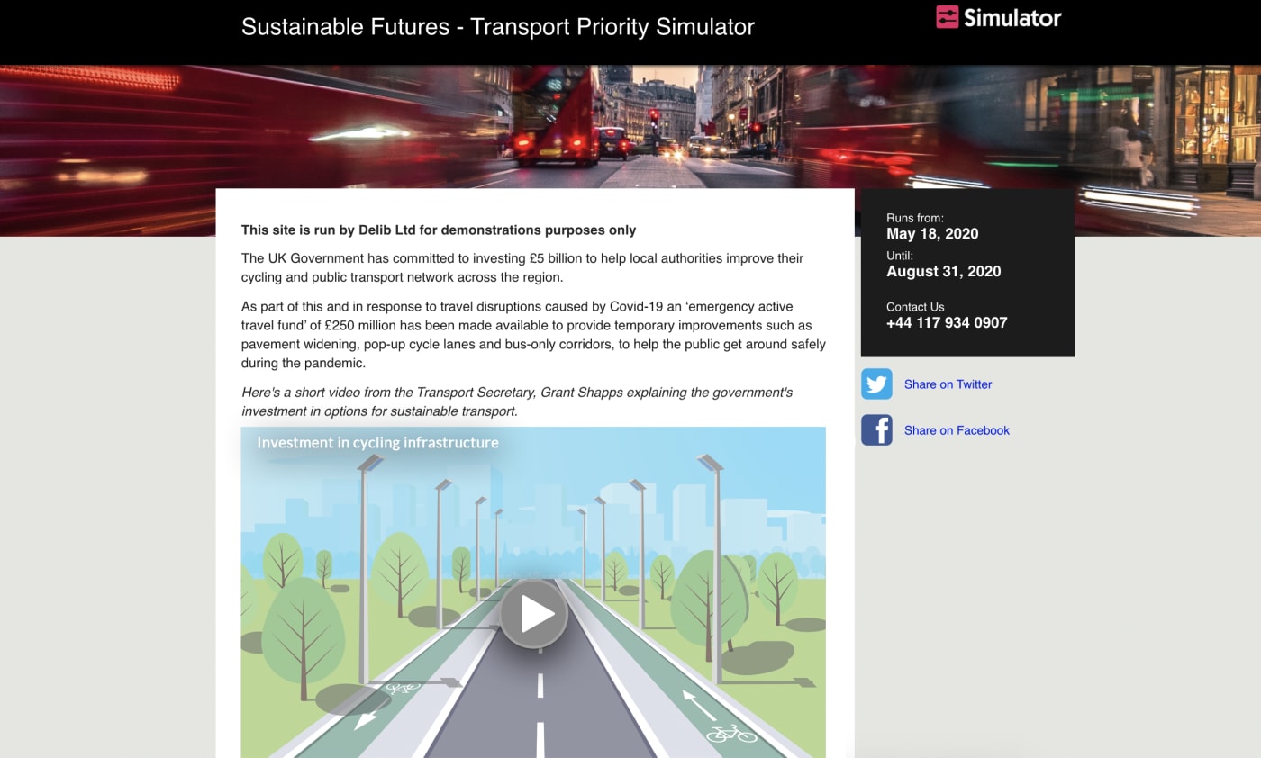 screenshot of transport priority simulator page used by the uk govt