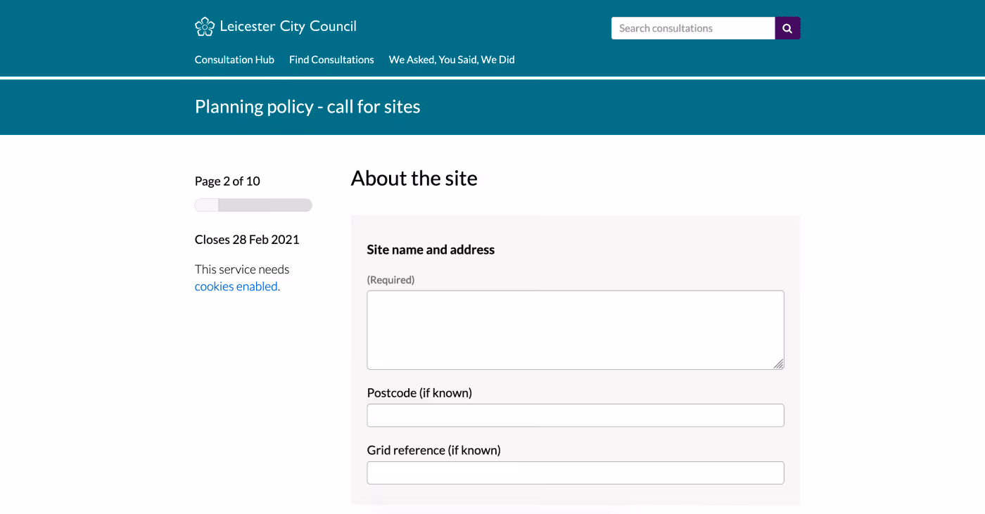 Leicster City Council's Call for Sites exercise on Citizen Space