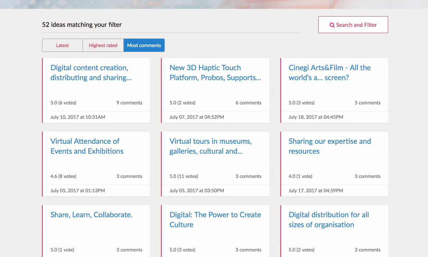 Screenshot of Access and Participation Dialogue challenge ideas