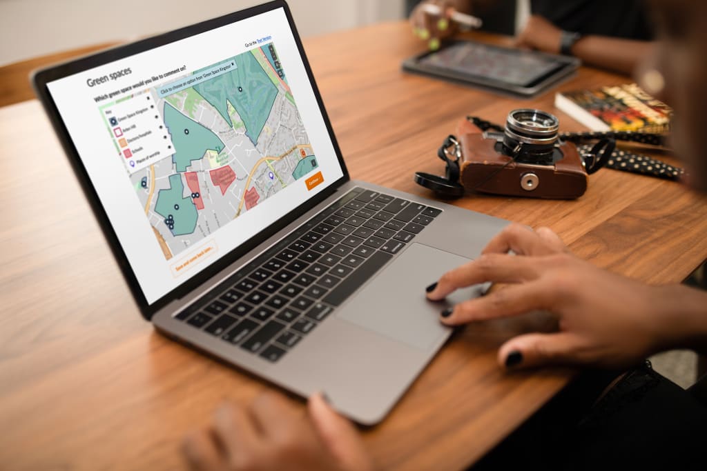 showing participatory mapping on a laptop screen