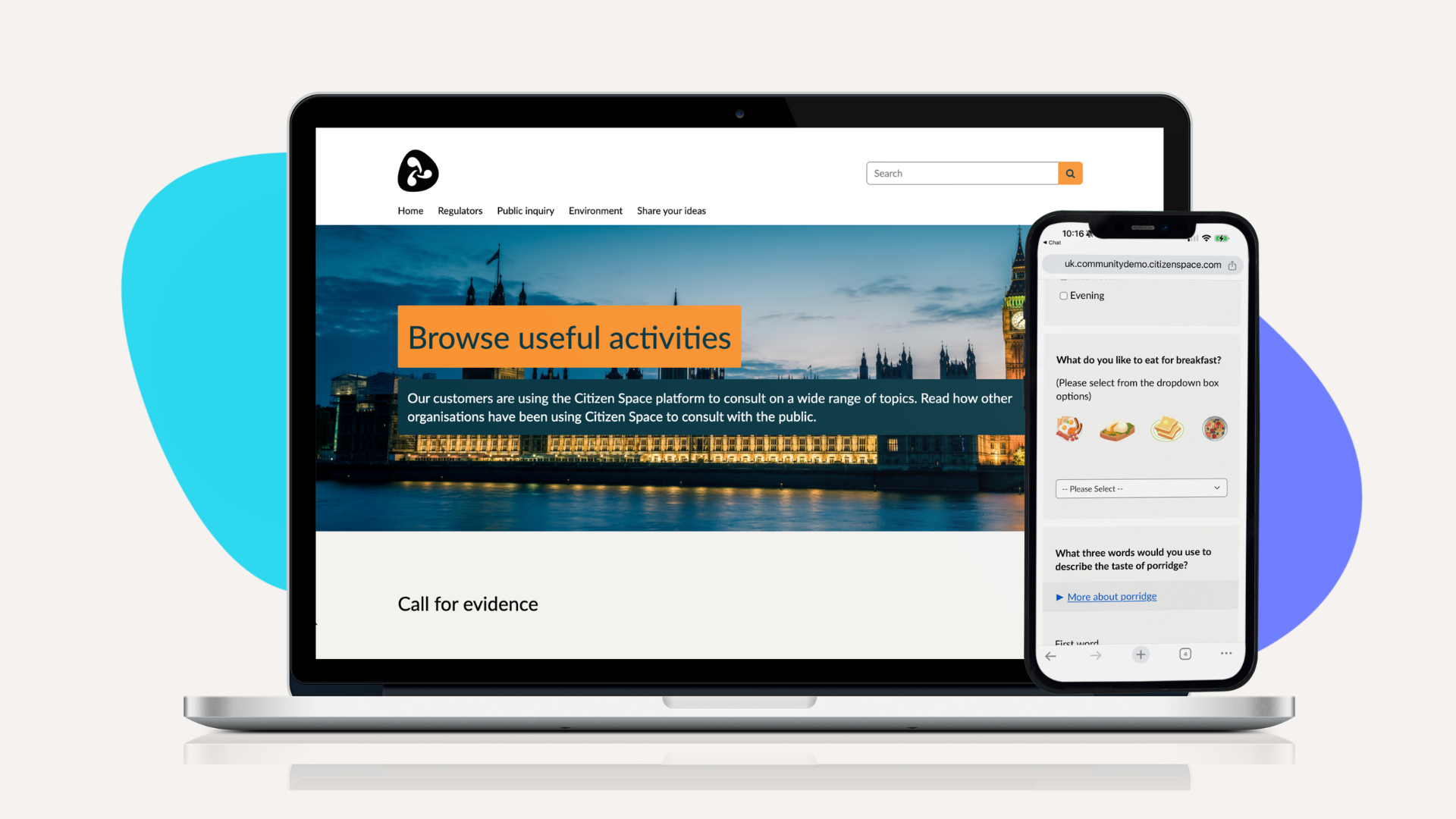 citizen space open on laptop with 'browse useful activities' onscreen