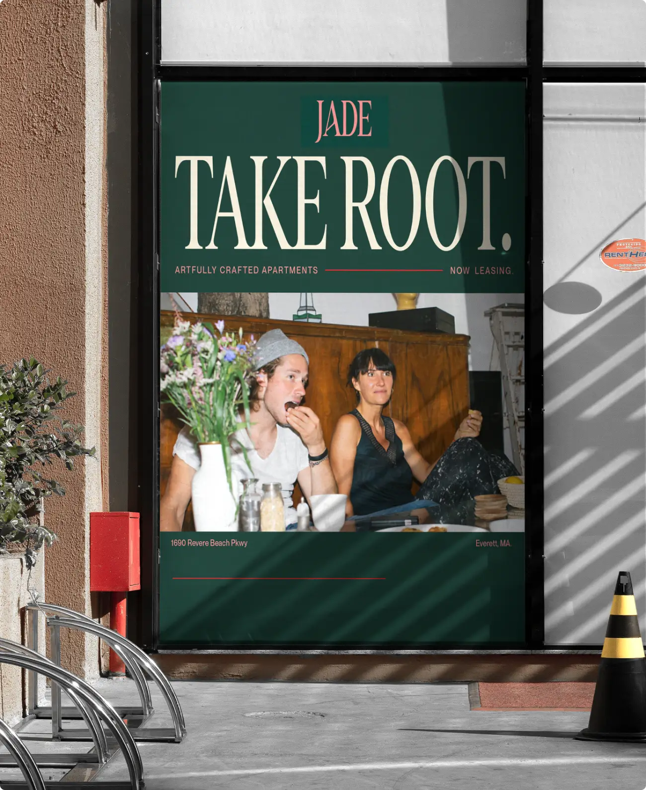 Sample layout with lifestyle photography. A part of the commercial real estate brand identity system for "The Jade." Design by Colossus.