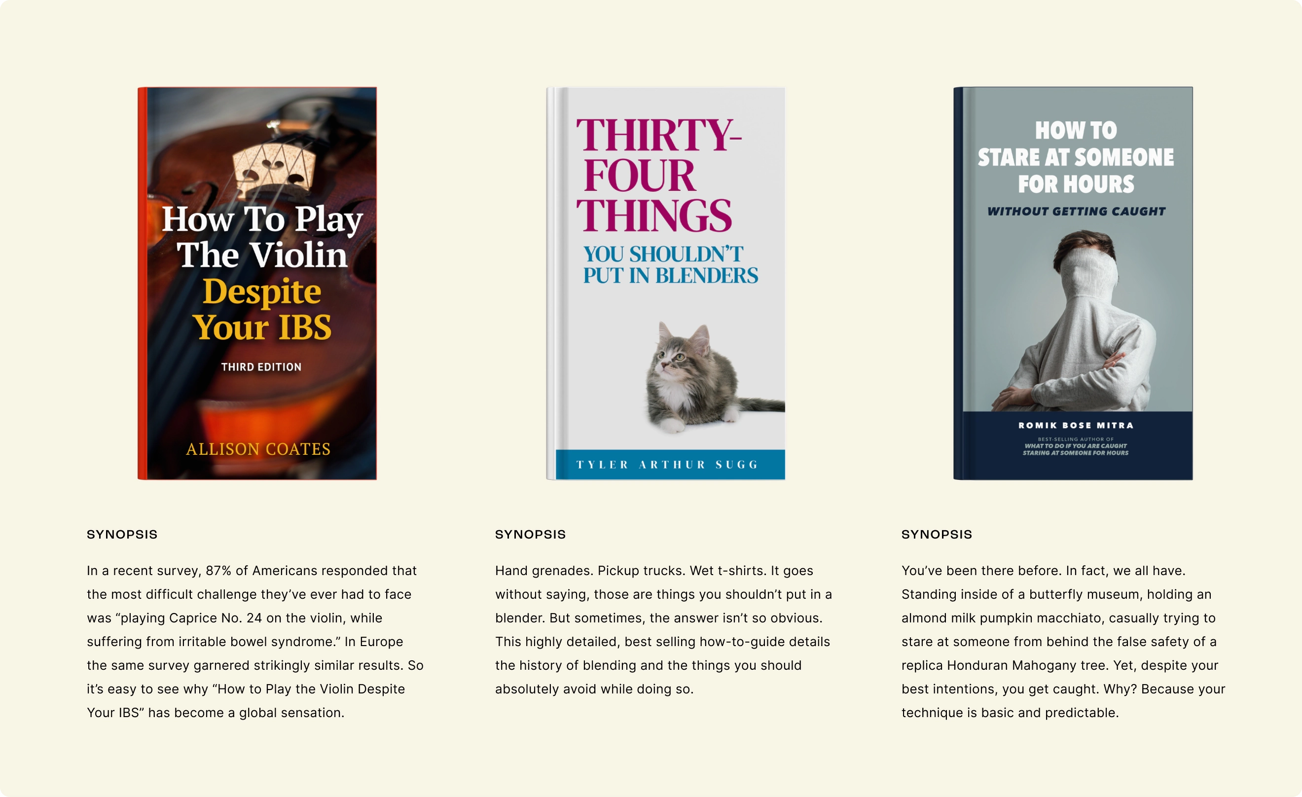 Three books. A part of a clever ad campaign created by Colossus.