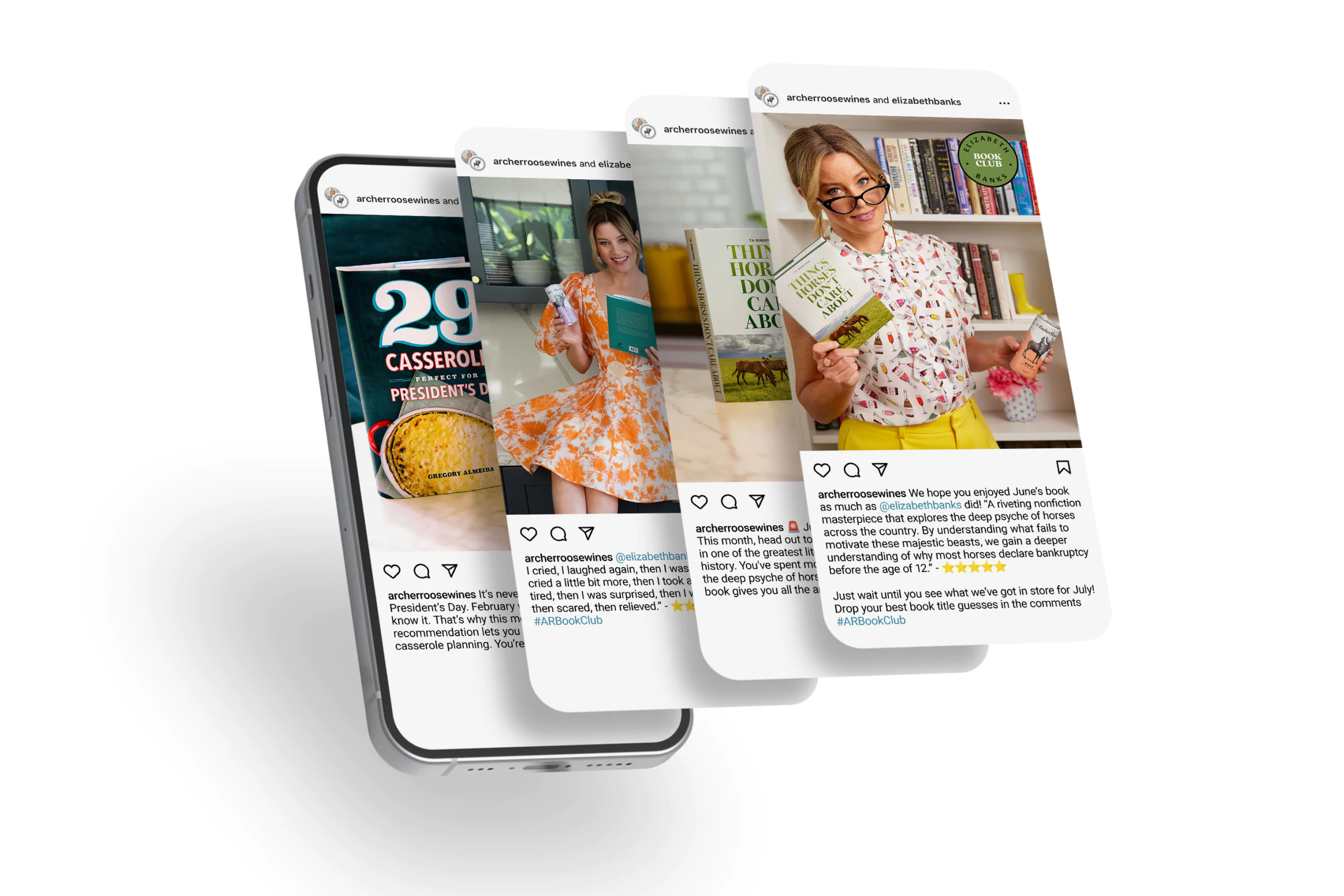 Social posts for the Elizabeth Banks Book Club.