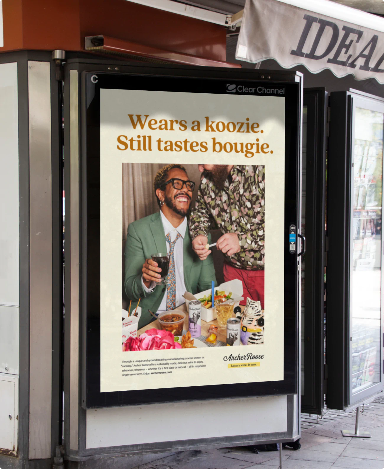 Bus stop and layout design. A part of the new brand identity system created by Colossus for Archer Roose Wines.