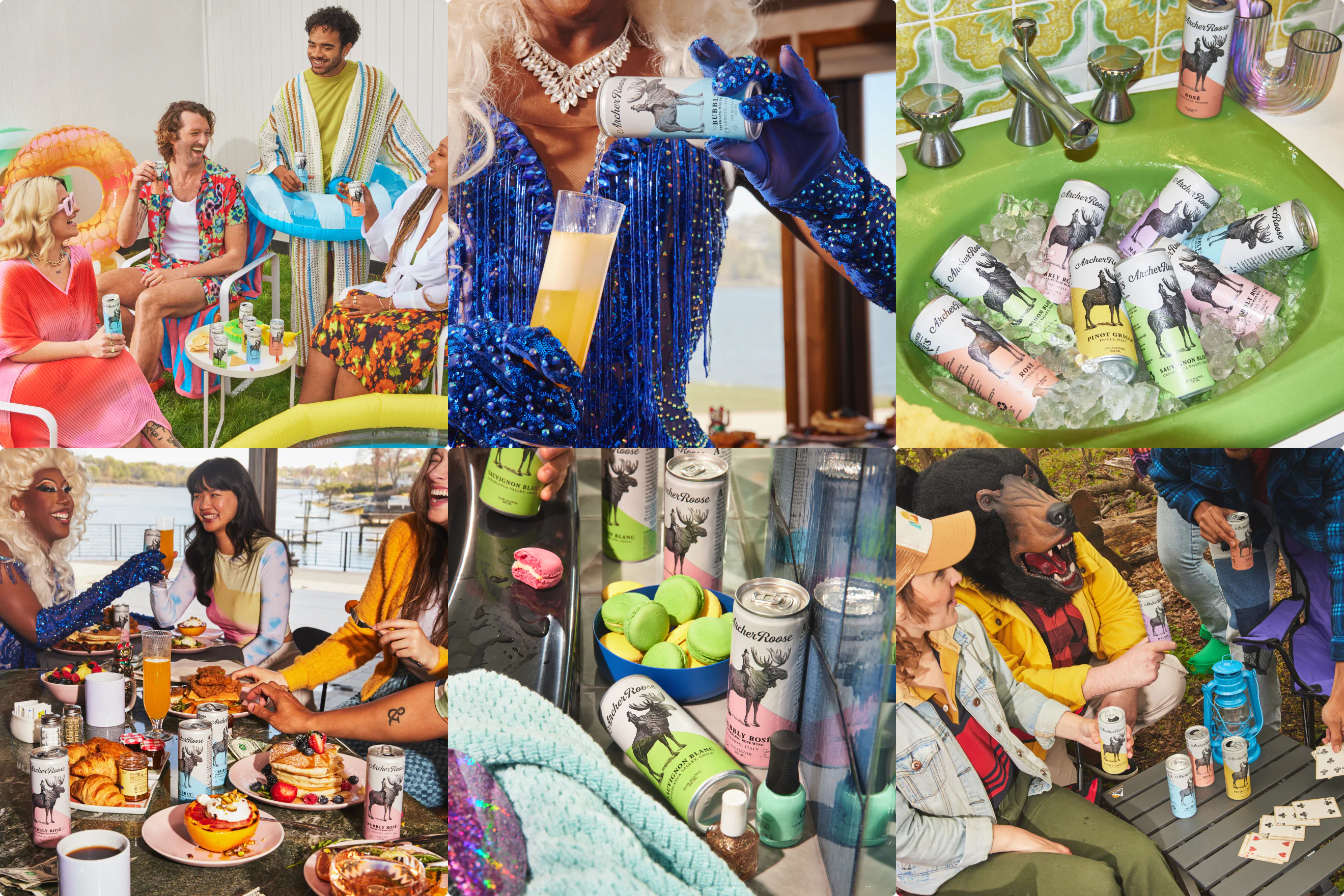 Drag brunch. Backyard pool parties. Camping. Part of the brand photography library developed for Archer Roose by Colossus.