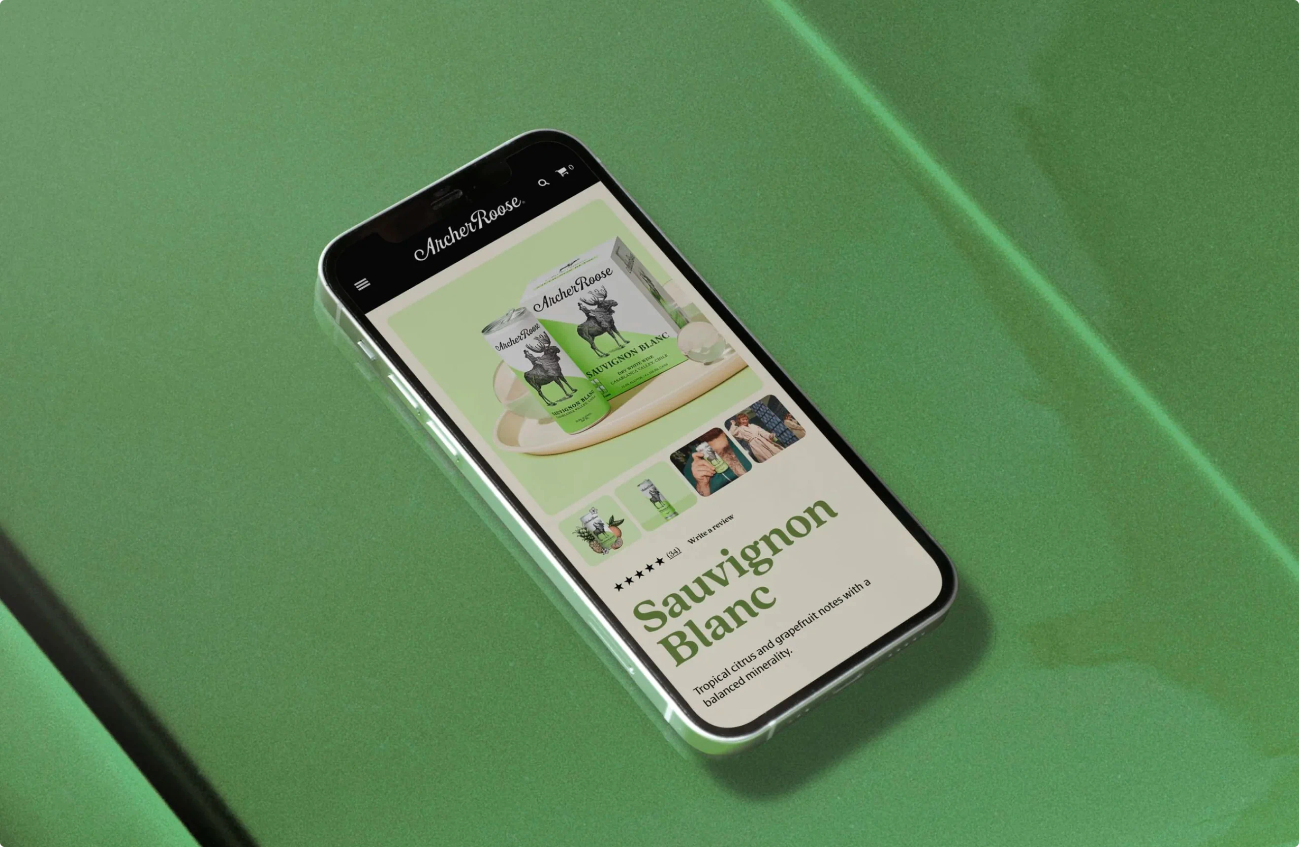 Mobile shopping page. A part of the new brand identity system created by Colossus for Archer Roose Wines.