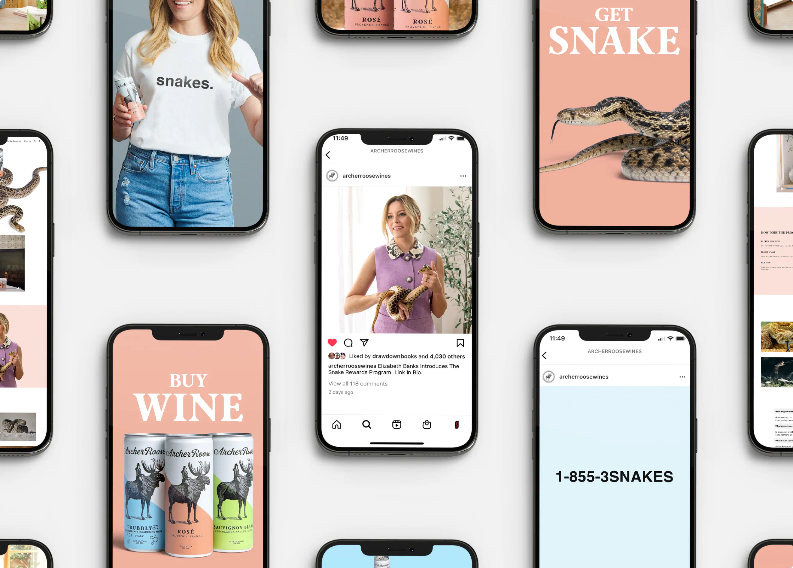 A grid of fun social media posts created by Colossus for Archer Roose Snake Rewards.