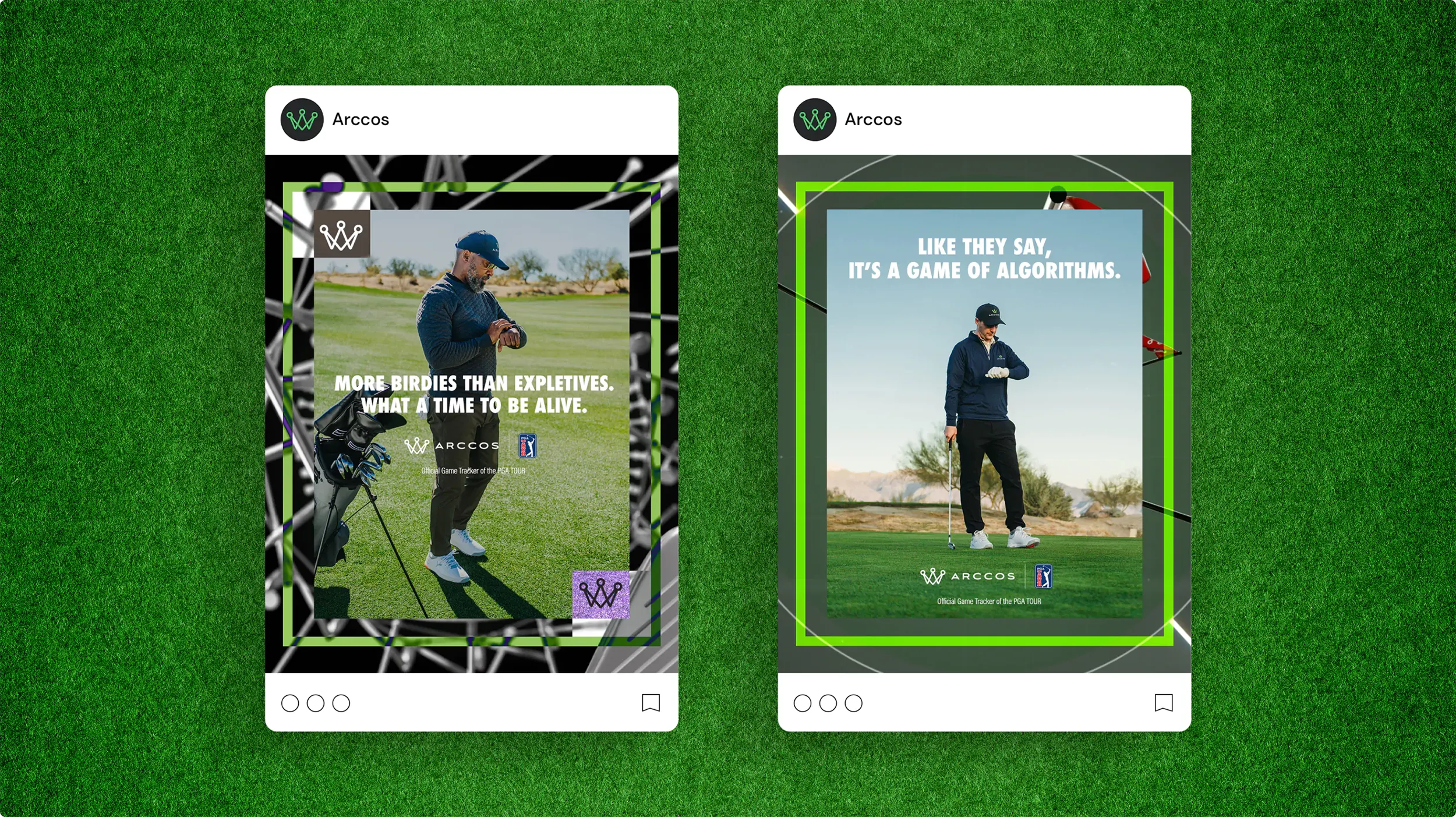 Two social posts in an instagram format for Arccos golf.