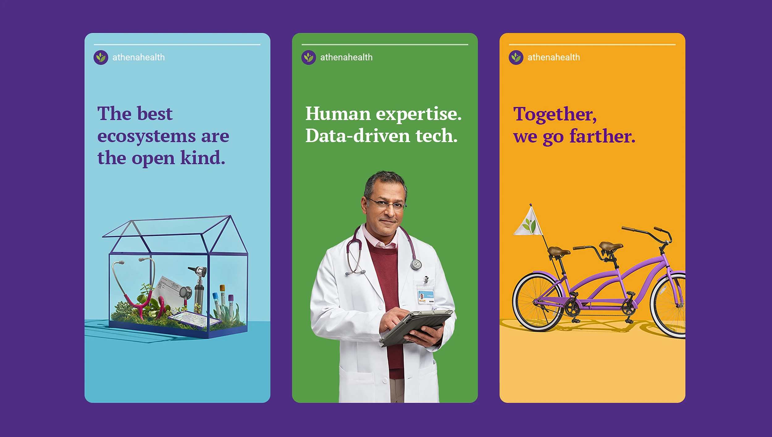 A tryptic of social posts for athenahealth.