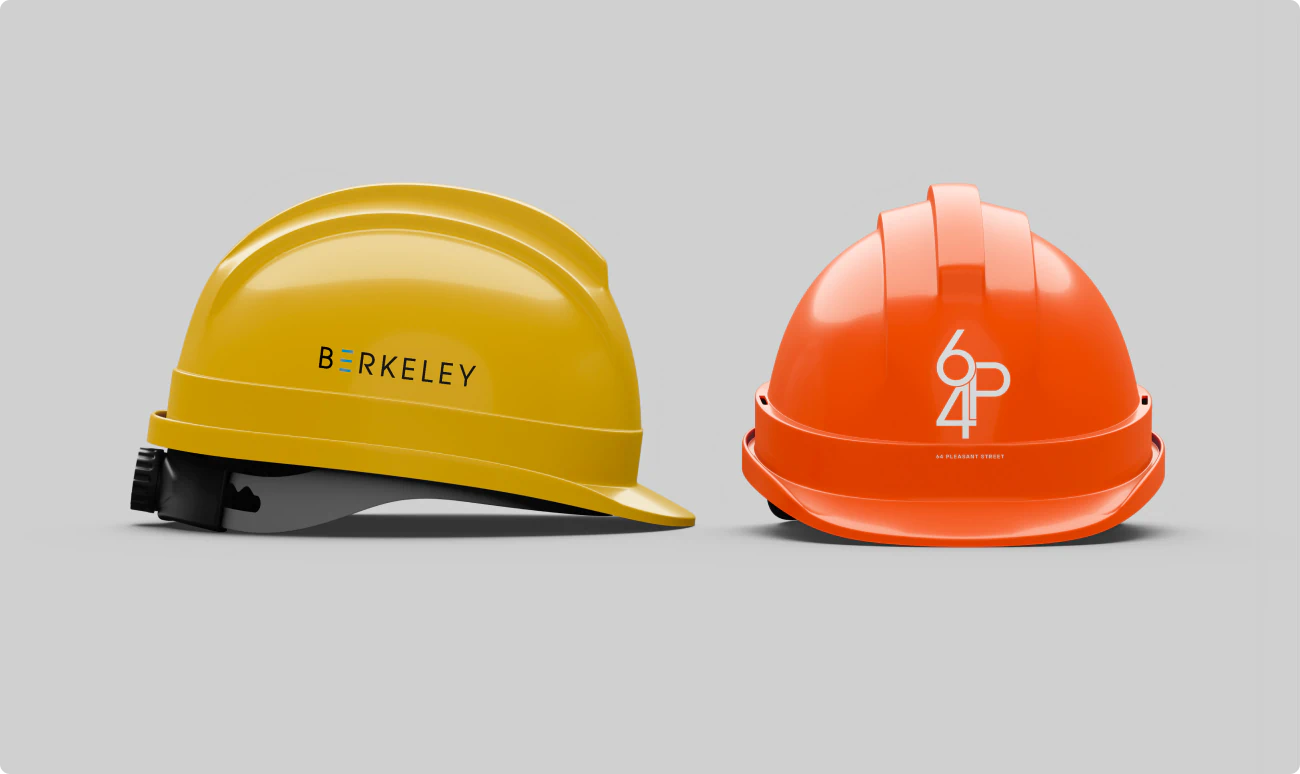 Custom branded hardhats. Boston real estate.