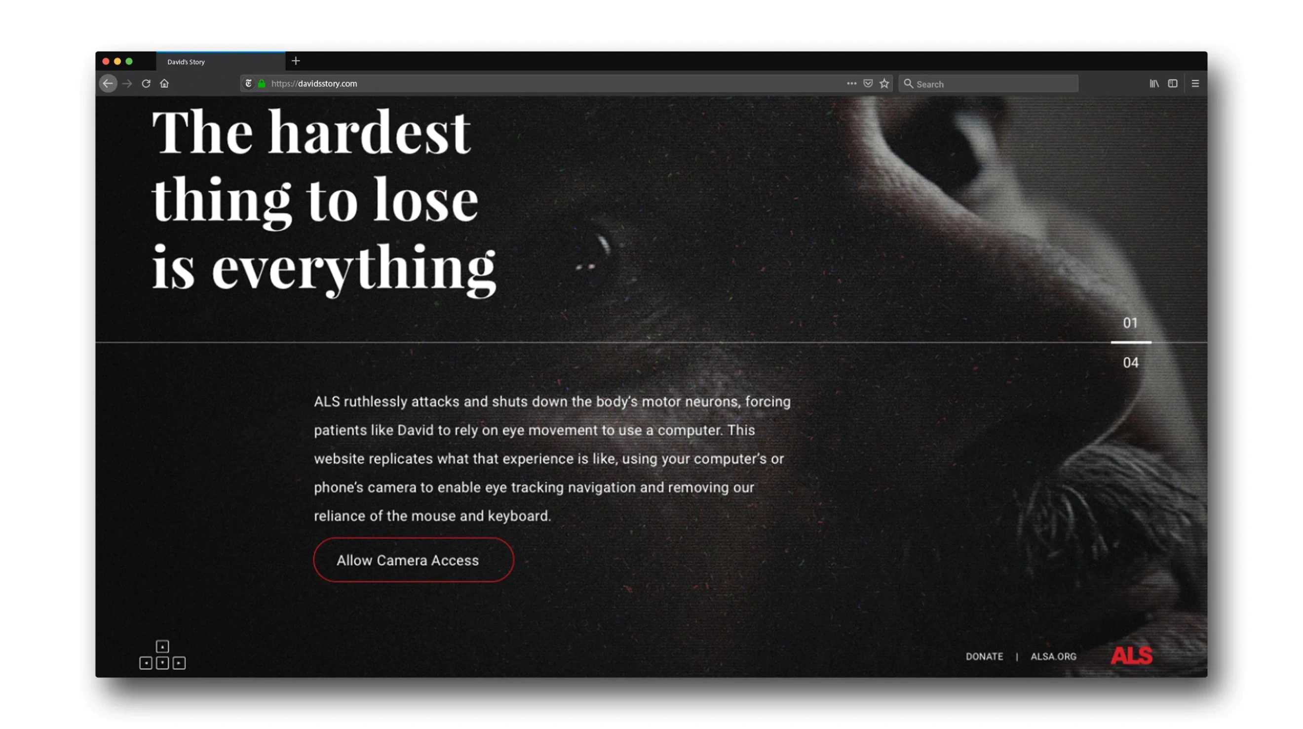 Immersive digital experience page for the ALS Association.