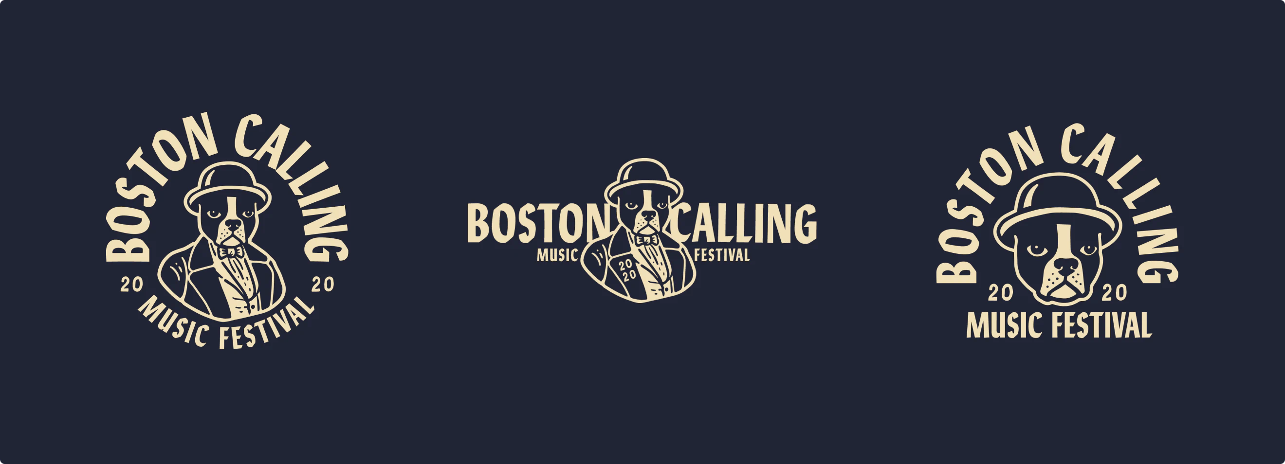 Circular Boston Calling logo. Horizontal Boston Calling logo. Arched Boston Calling logo.