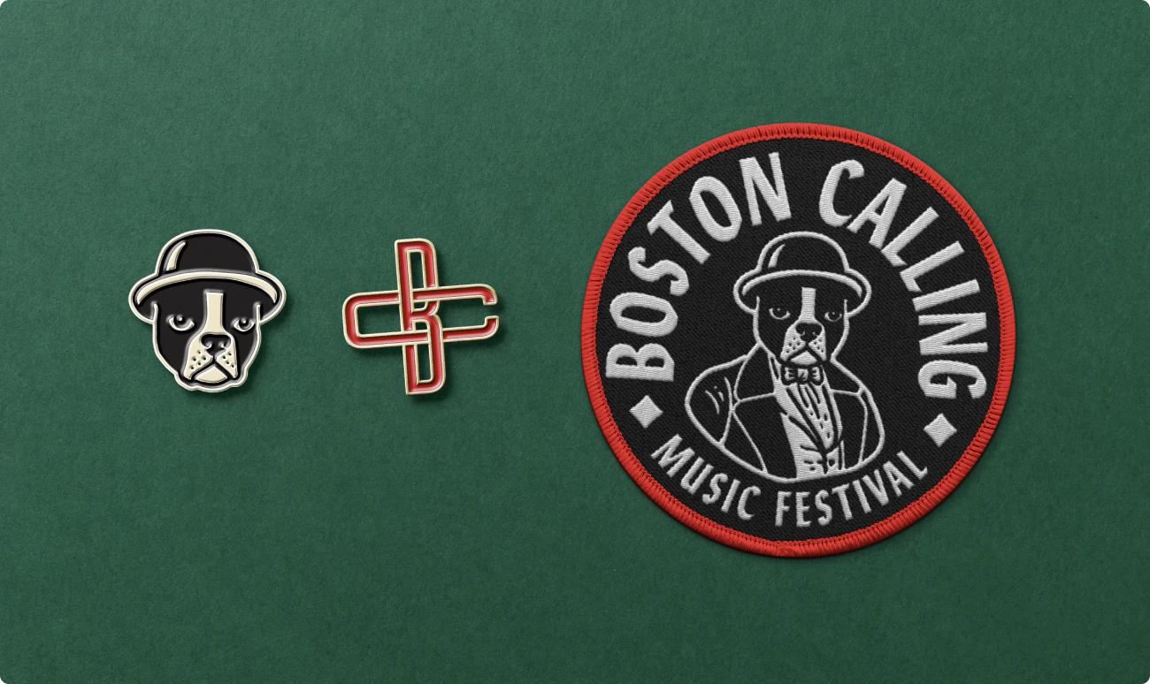Enamel pins and embroidered patch designed by Colossus for Boston Calling Music Festival.
