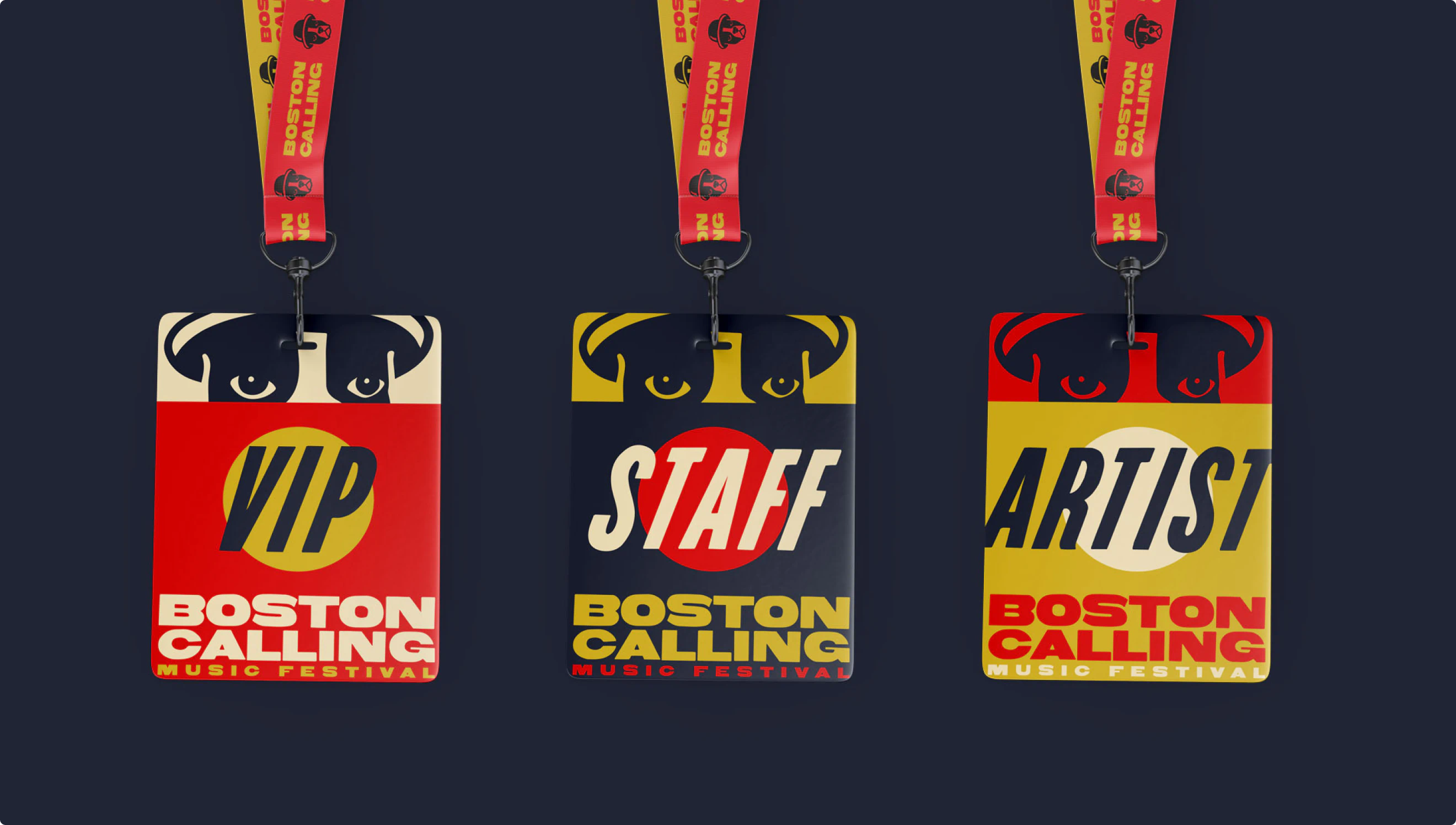 VIP badges and lanyard design. A part of the Boston Calling brand identity and design system made by Colossus.