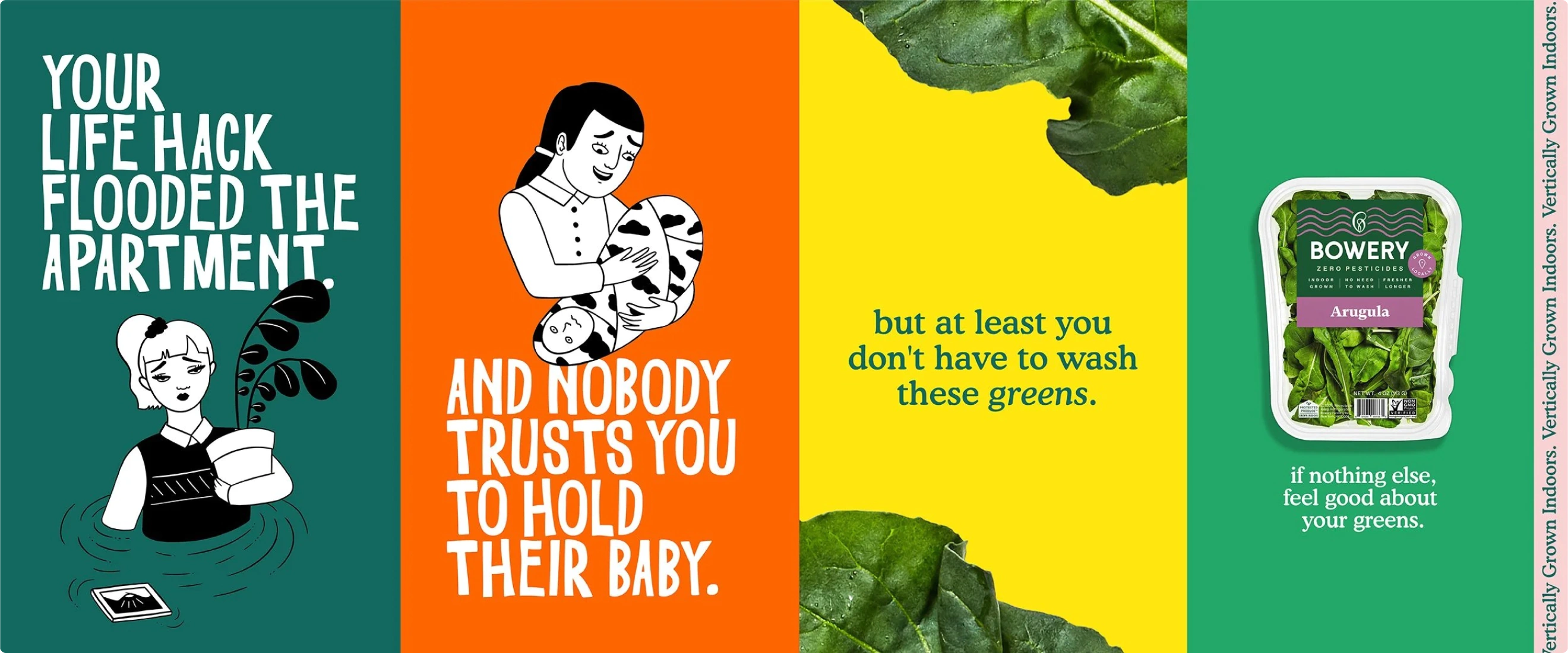 Four side by side ads for Bowery Farming.