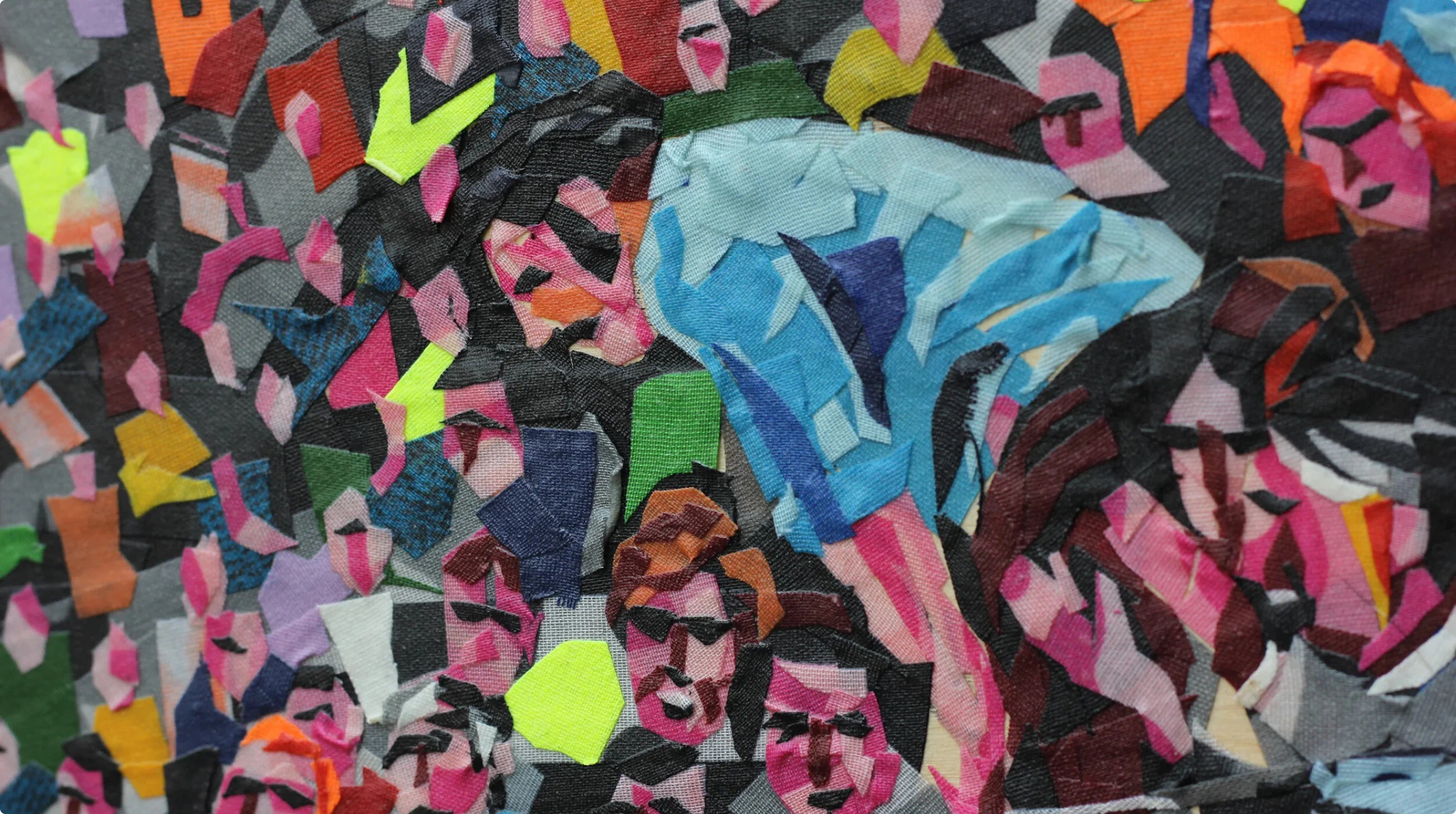 Boston Bruins artwork made entirely out of colored hockey tape by artist Rene Begin.