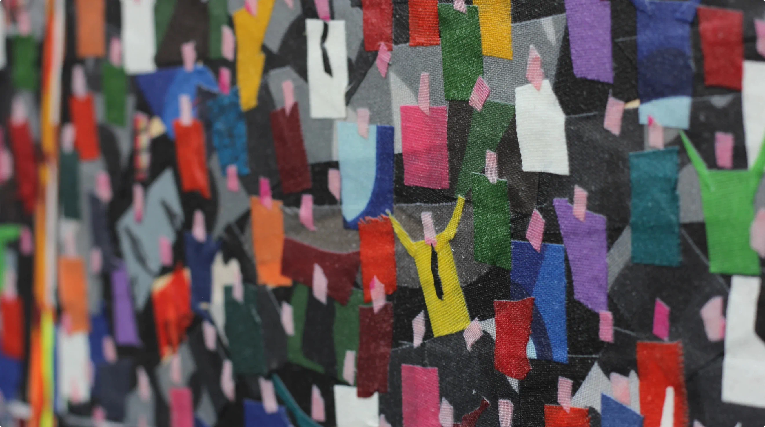 Closeup of the crowd at The Boston Garden. This Boston Bruins artwork is made entirely out of colored hockey tape by artist Rene Begin.