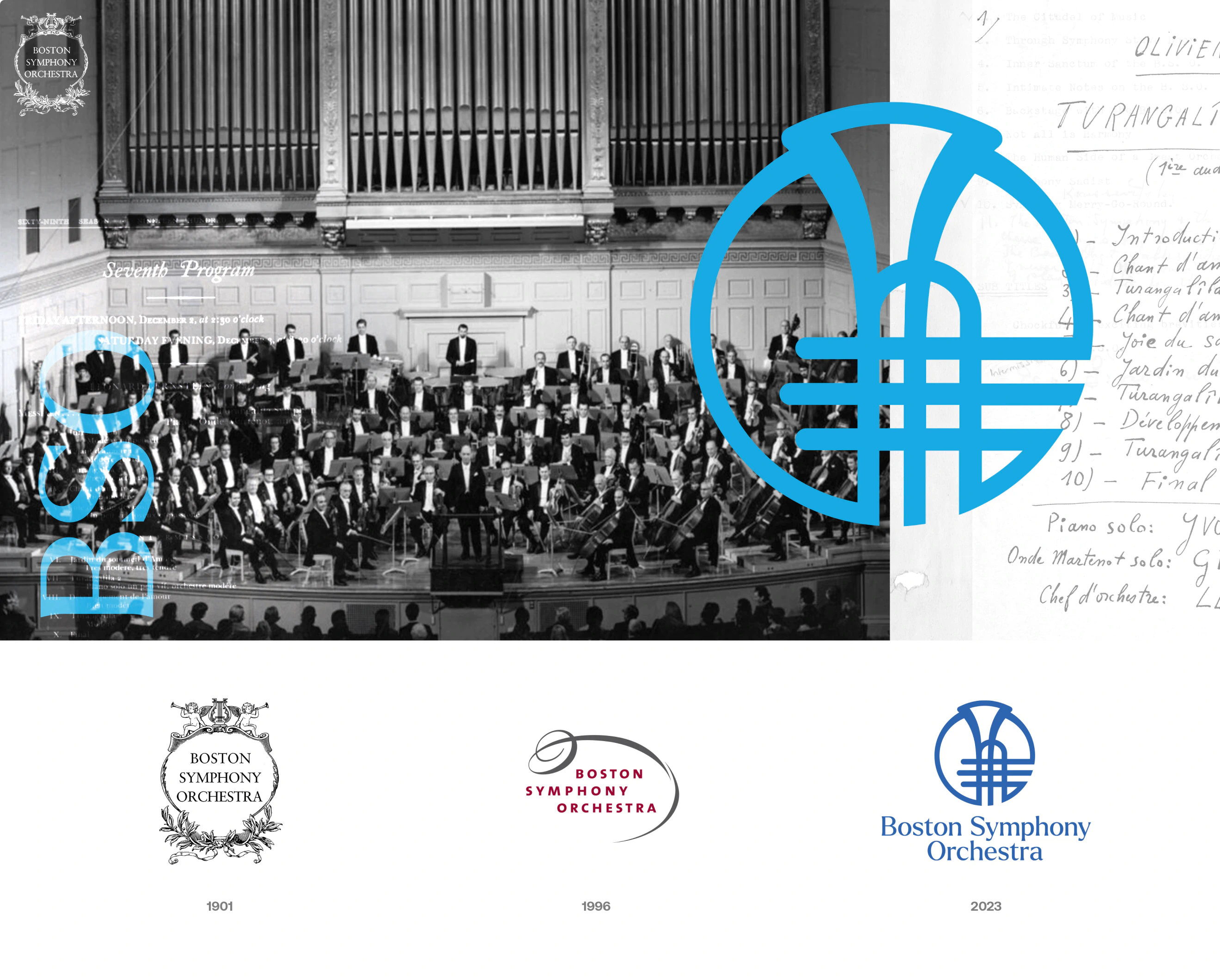 Old and new logos for the Boston Symphony Orchestra. The design is a part of the BSO Brand Identity designed by Colossus Creative Co.