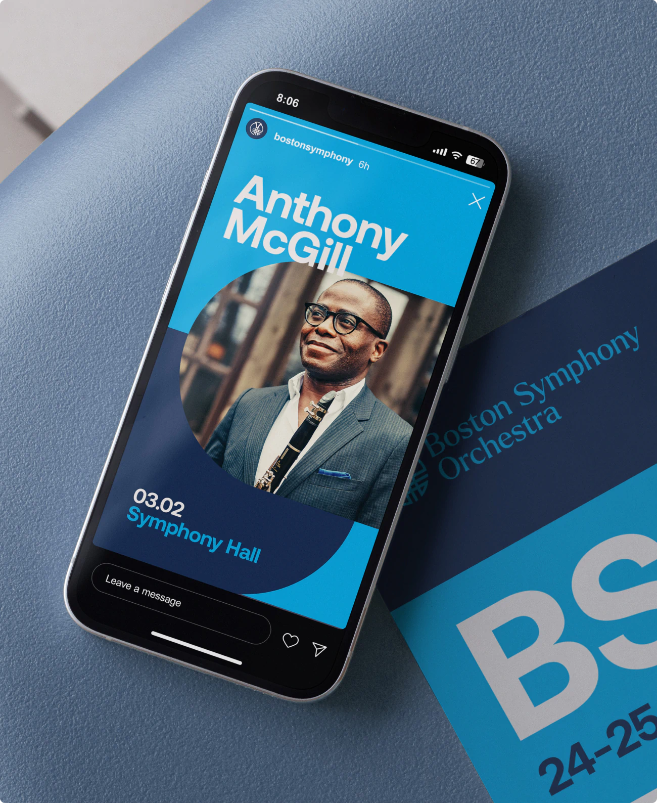 Mobile web experience and UX design for the BSO featuring musician Anthony McGill. The design is a part of the BSO Brand Identity designed by Colossus Creative Co.