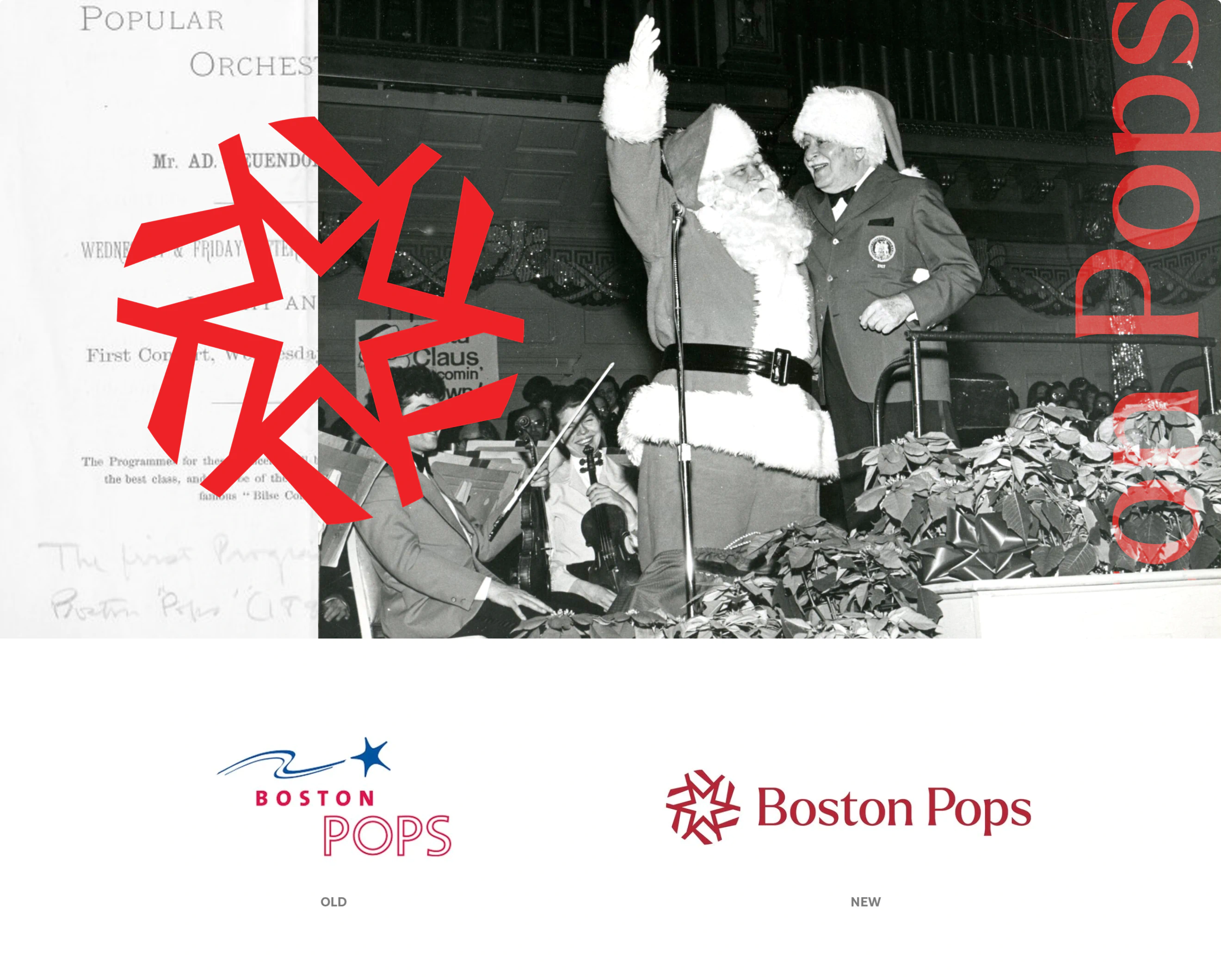 Old and new logos side by side for The Boston Pops. The design is a part of the BSO Brand Identity designed by Colossus Creative Co.