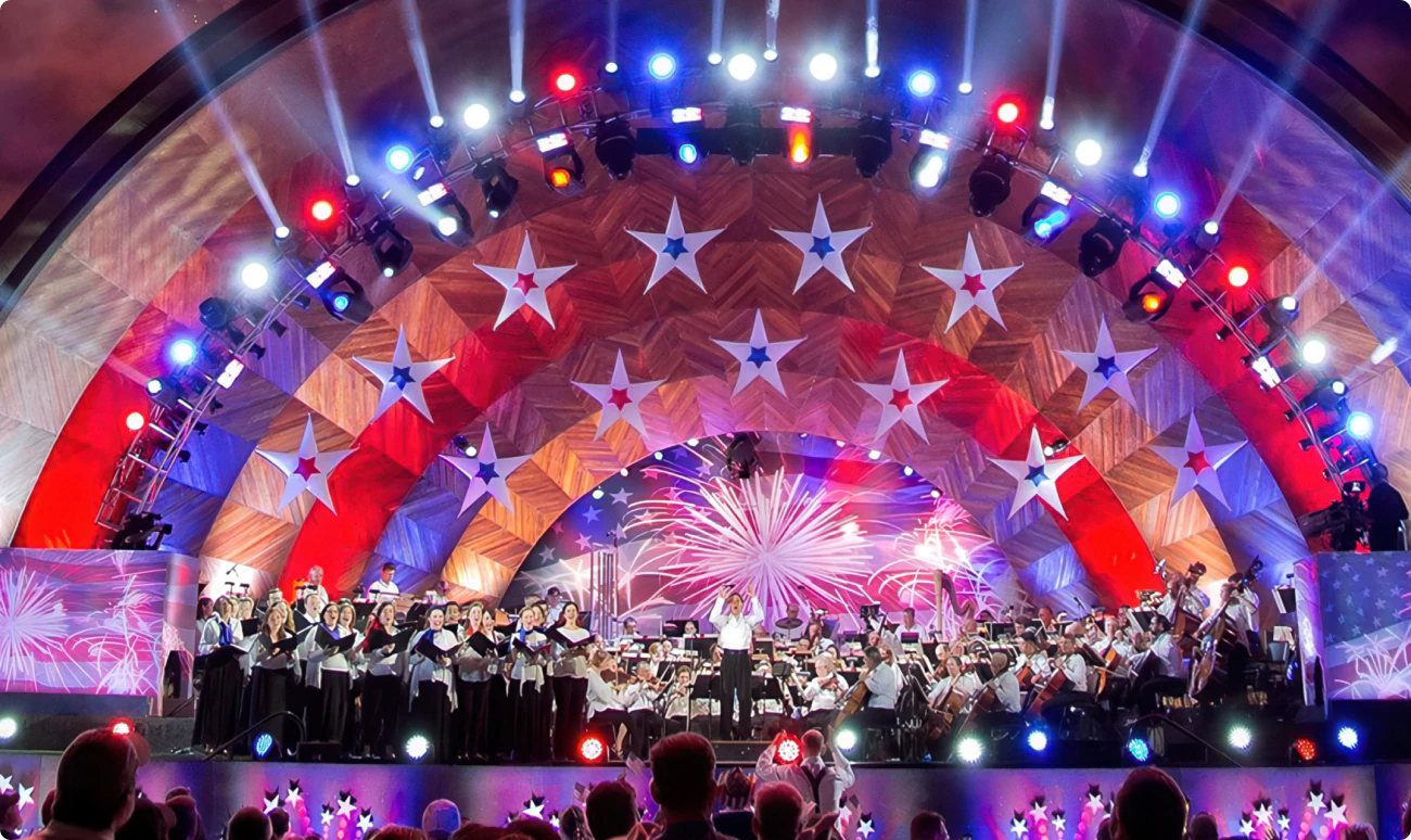 The Boston Pops perform on the Esplanade along The Charles River as a part of Boston's 4th of July celebration.
