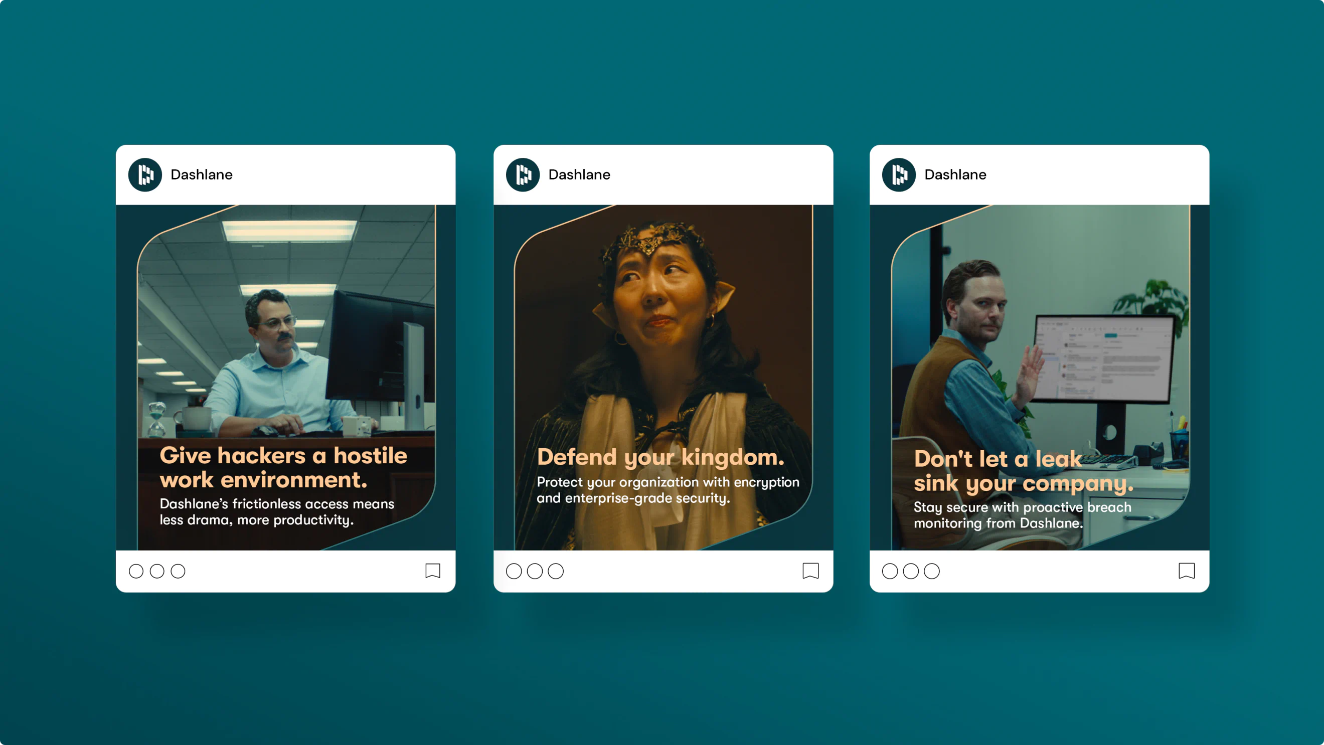Three social posts from Dashlane shown in an instagram environment.