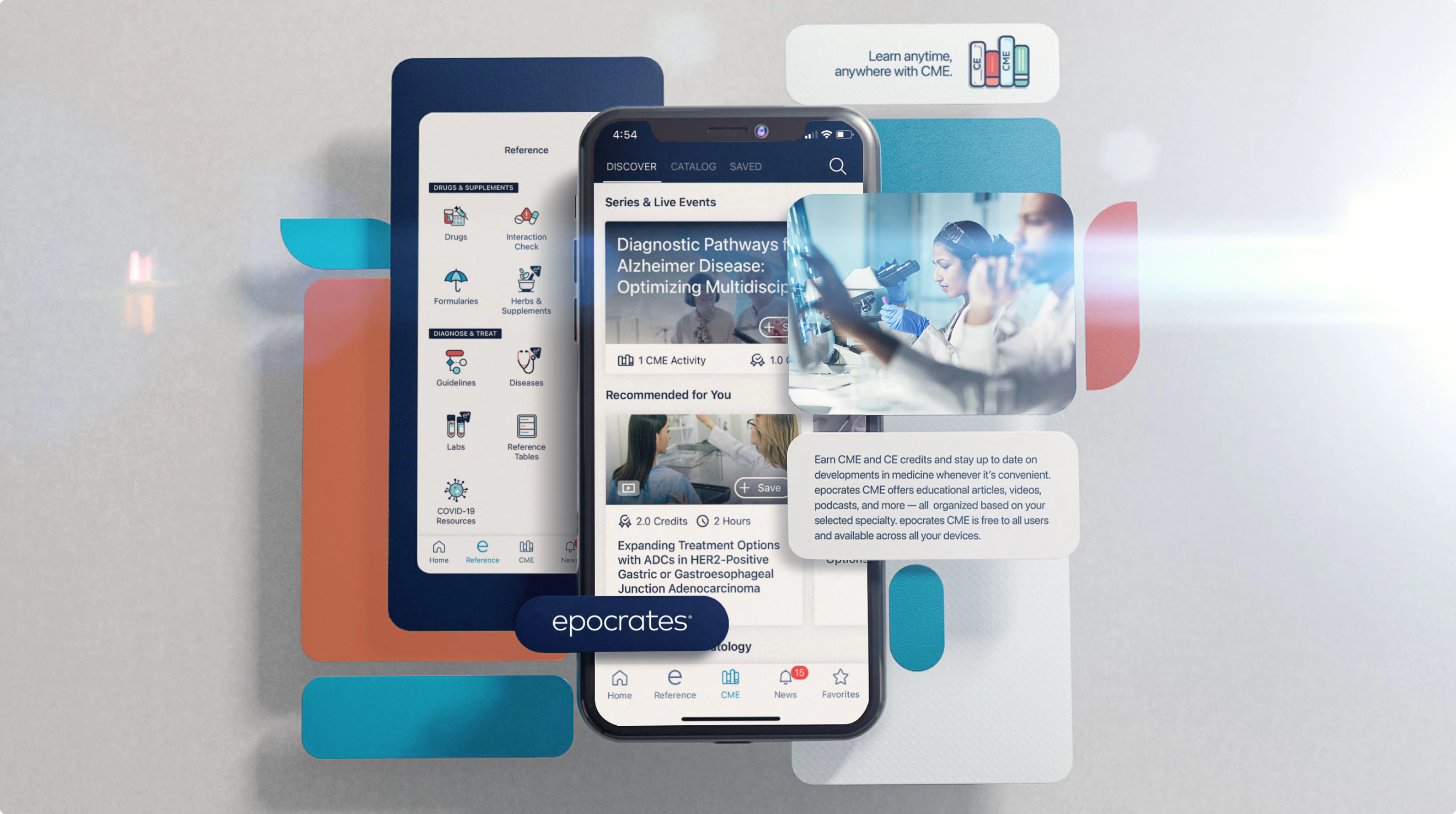 Sleek, futuristic, layered UI elements and app screens created for the epocrates medical app.