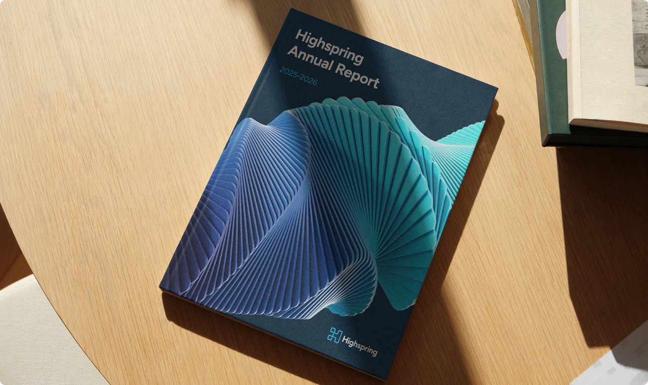 Annual report cover design. A part of the B2B brand identity for Vaco Highspring developed by Colossus.