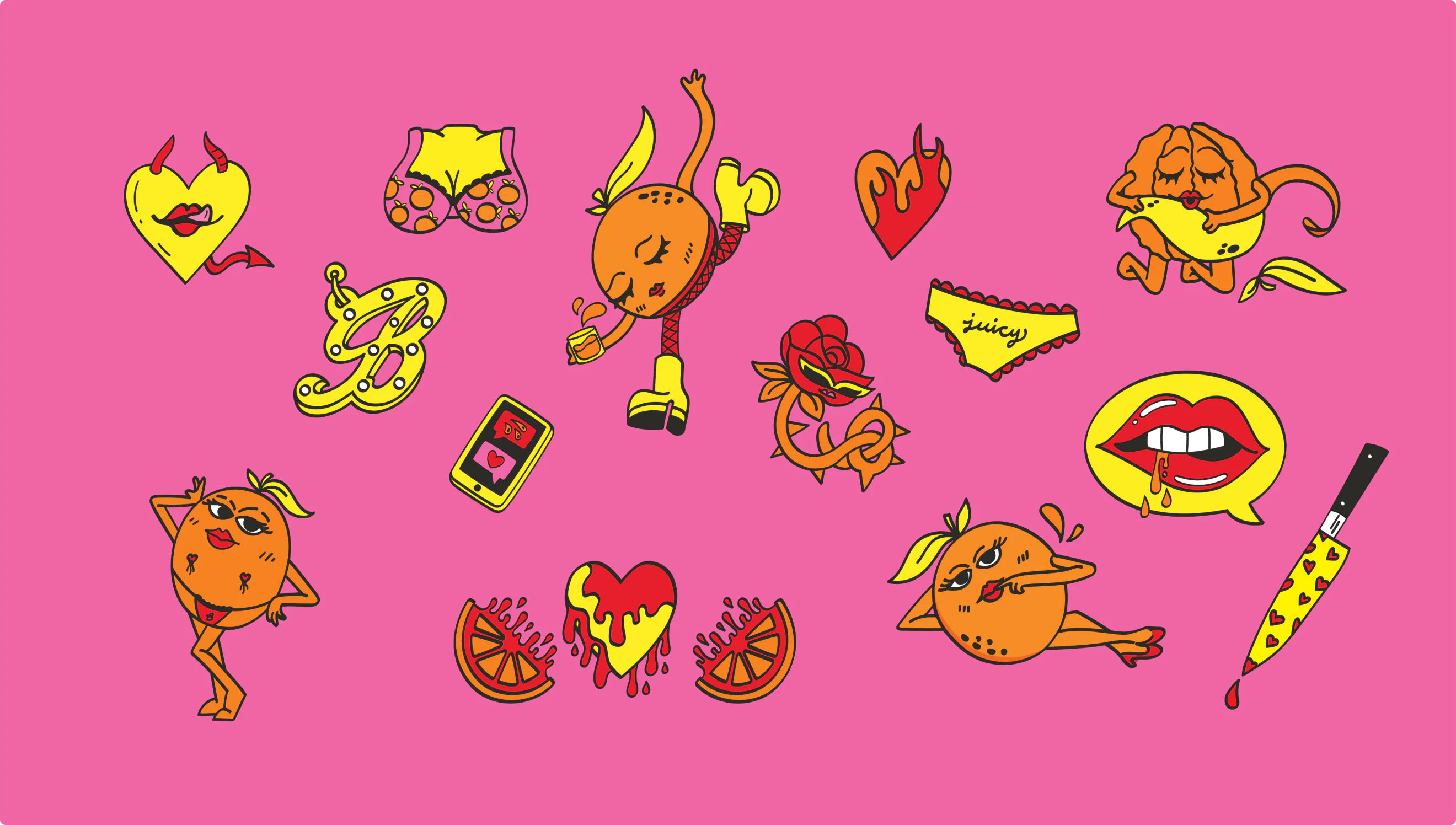 Illustration library created by Colossus featuring sexy characters and kinky innuendo.