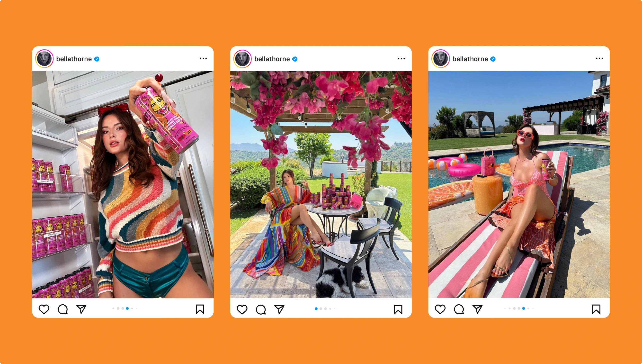 Social content from Bella Thorne featuring Ilicit Elixers packaging