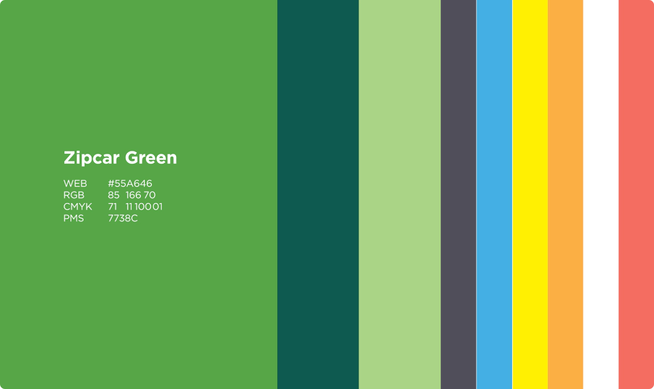 The color palette for the campaign guidelines in Zipcar's "Metropolis" campaign.