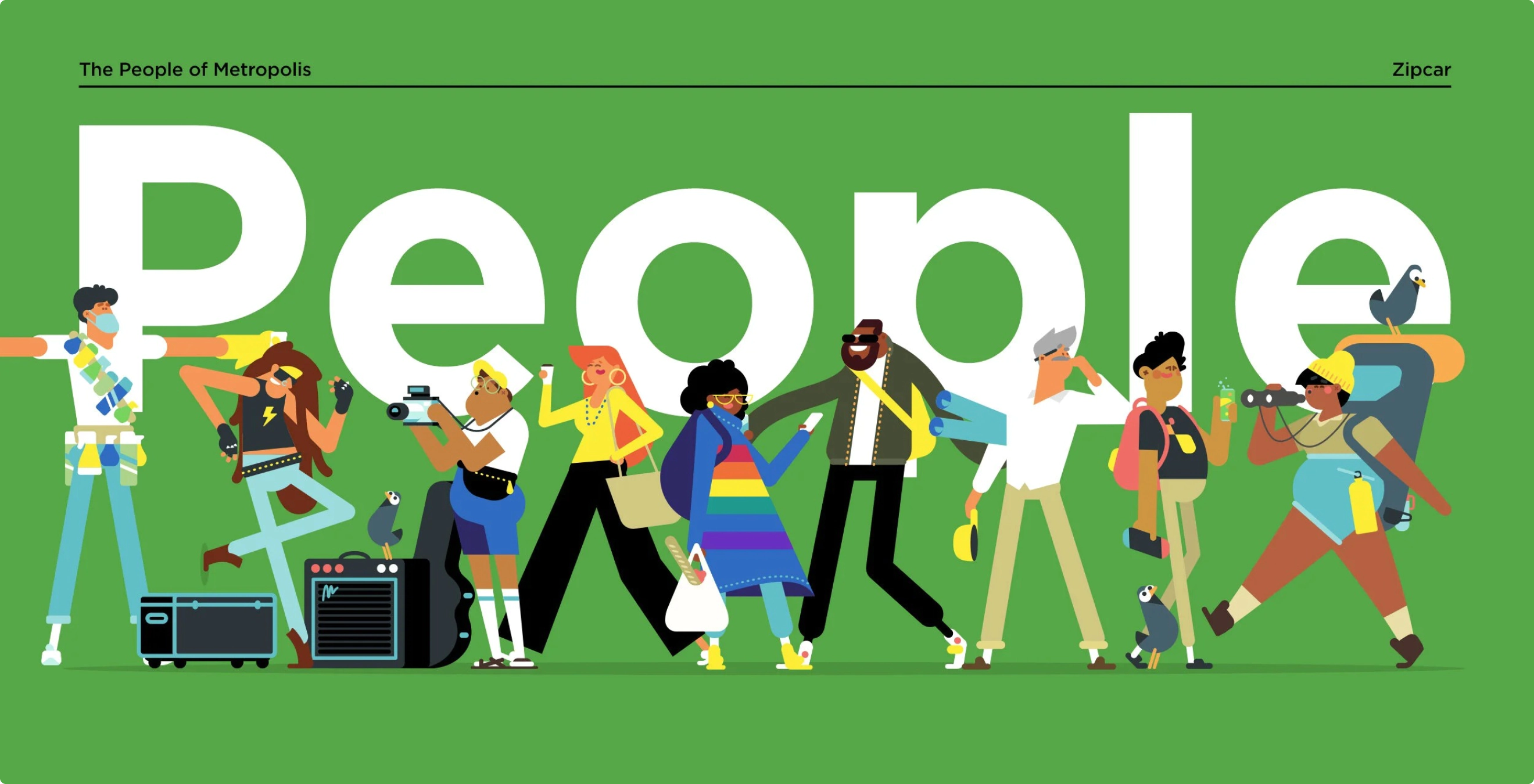 Full family of city characters animated and designed for Zipcar.