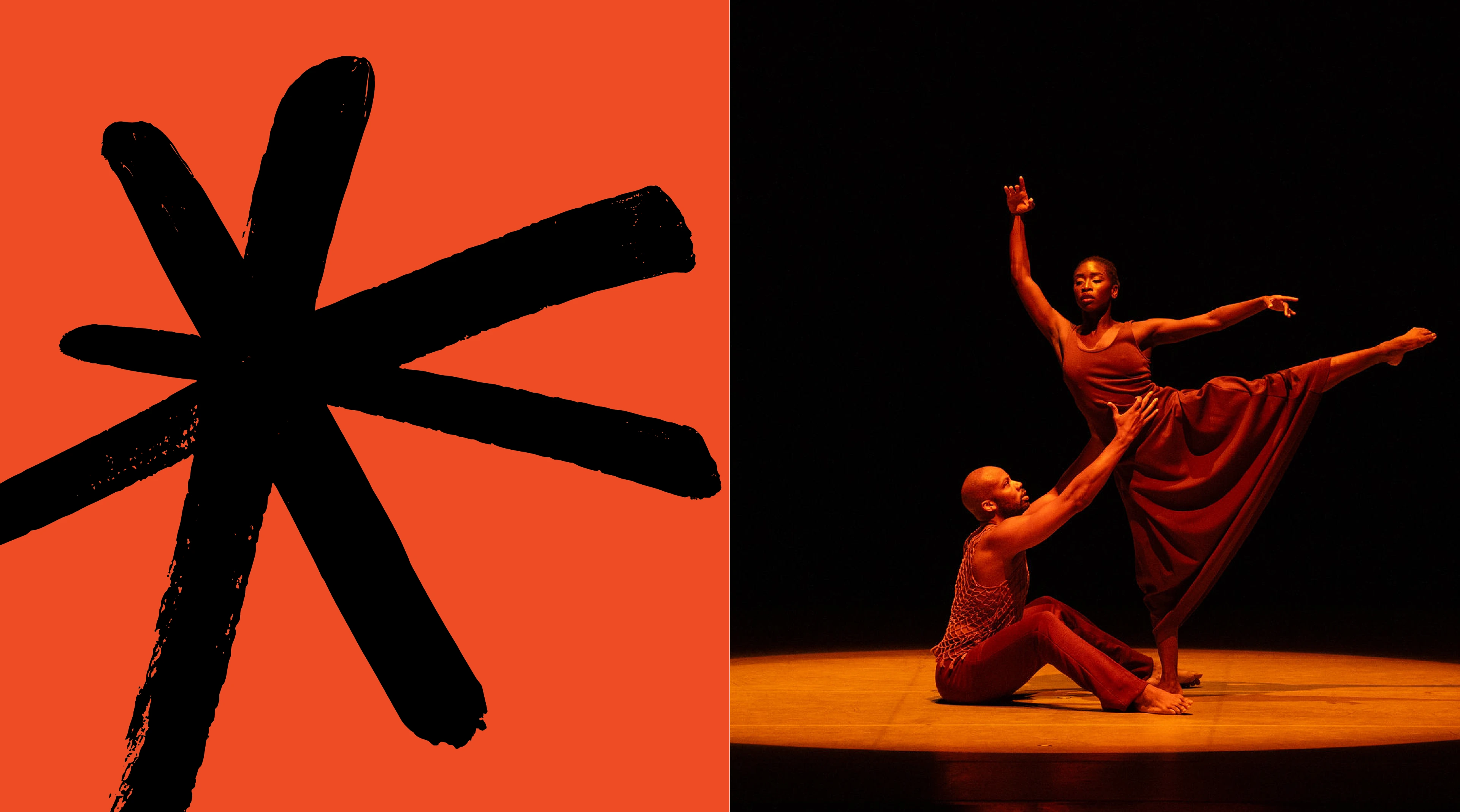 A man and woman perform a beautiful dance on stage as part of the Alvin Ailey Dance Group. On the left is an expressive new illustration reinforcing the emotional feeling.