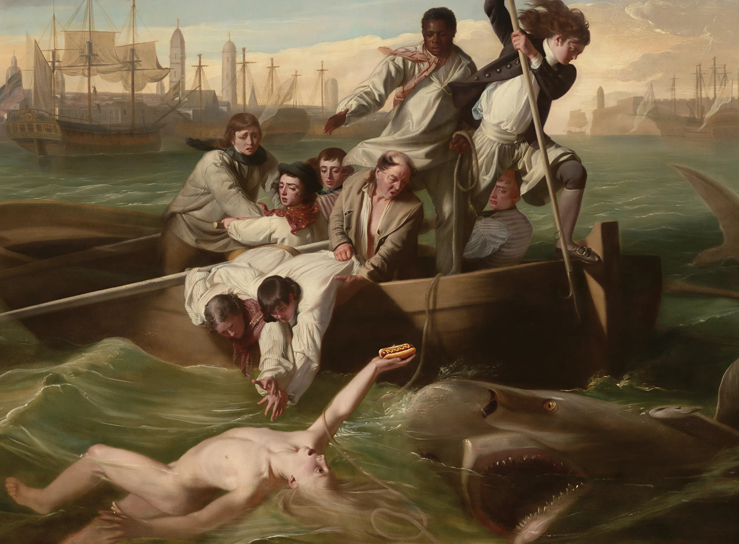 "Watson and the shark. With hot dog." a classic American painting by John Singleton Copley