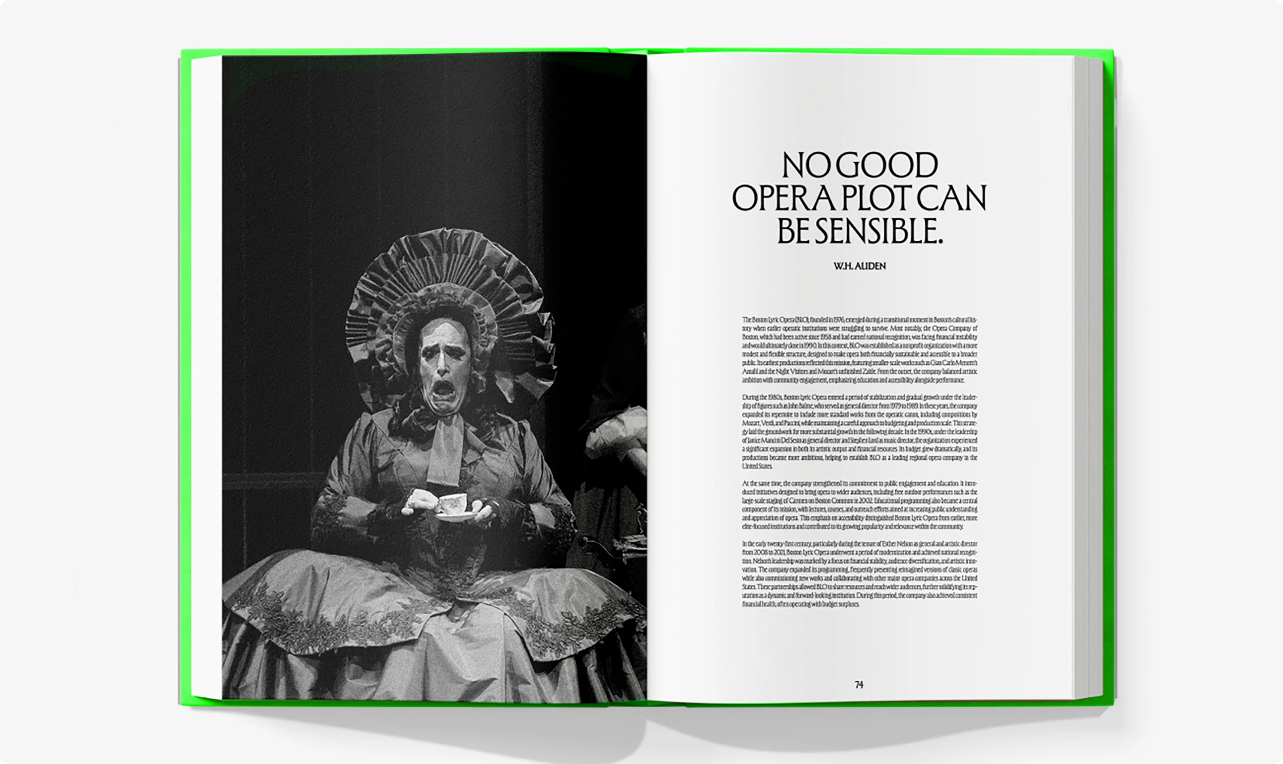 Retrospective of seasonal performances in book form from Boston Lyric Opera.