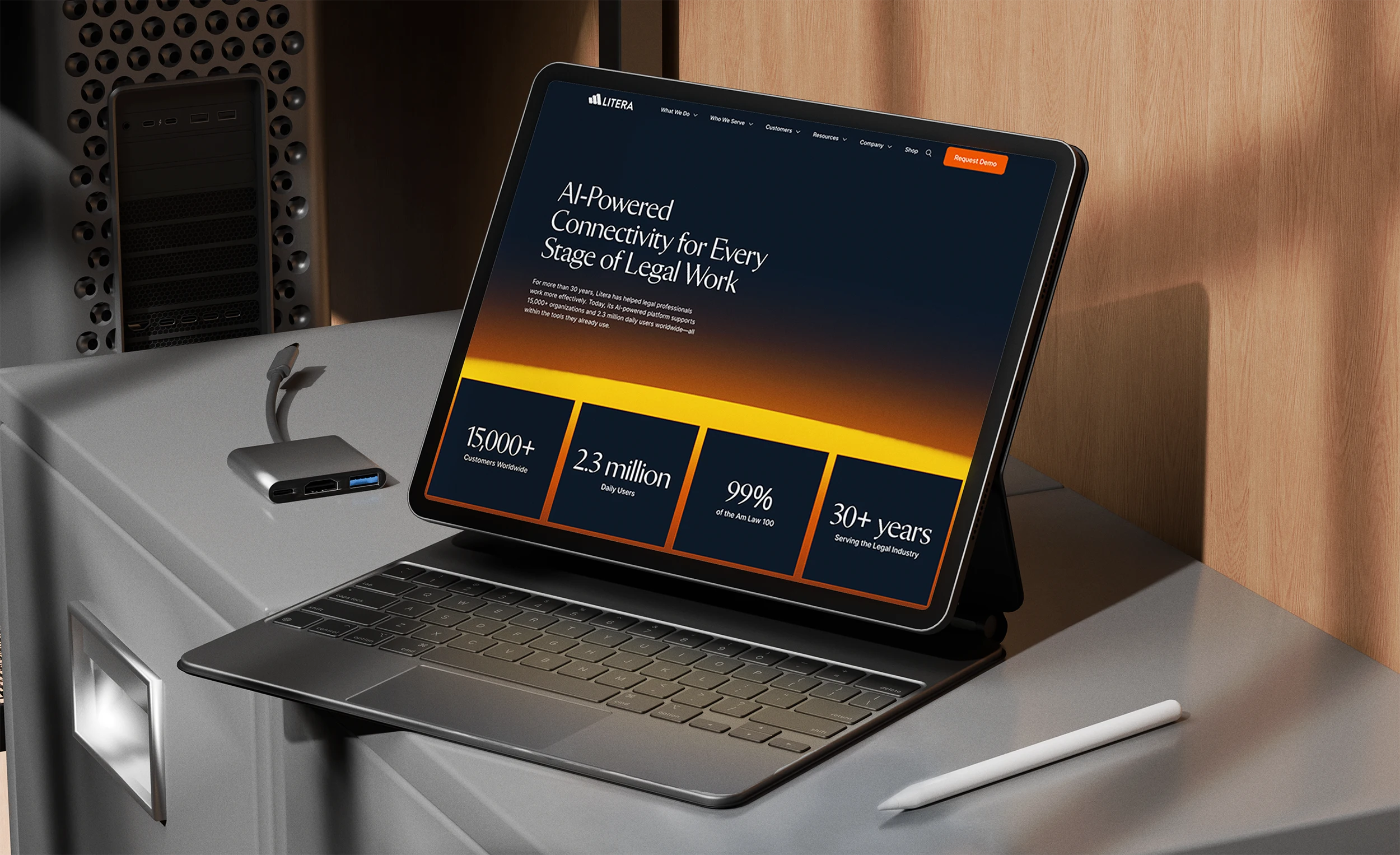 Tablet web and UI design for Litera. A part of the new brand identity for SaaS, B2B, tech, AI brand Litera designed by Colossus.