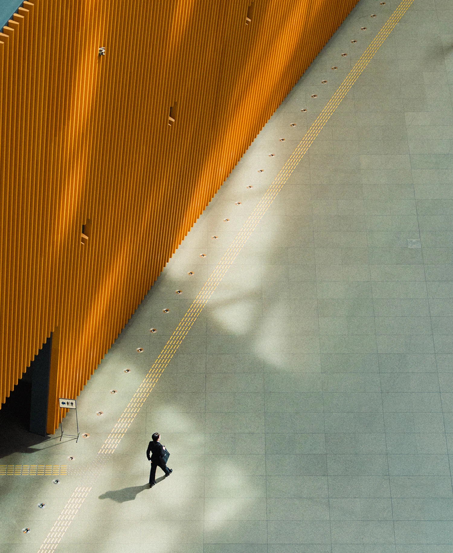 Elegant shot of a business man walking through a vast space. A part of the new brand identity for SaaS, B2B, tech, AI brand Litera.