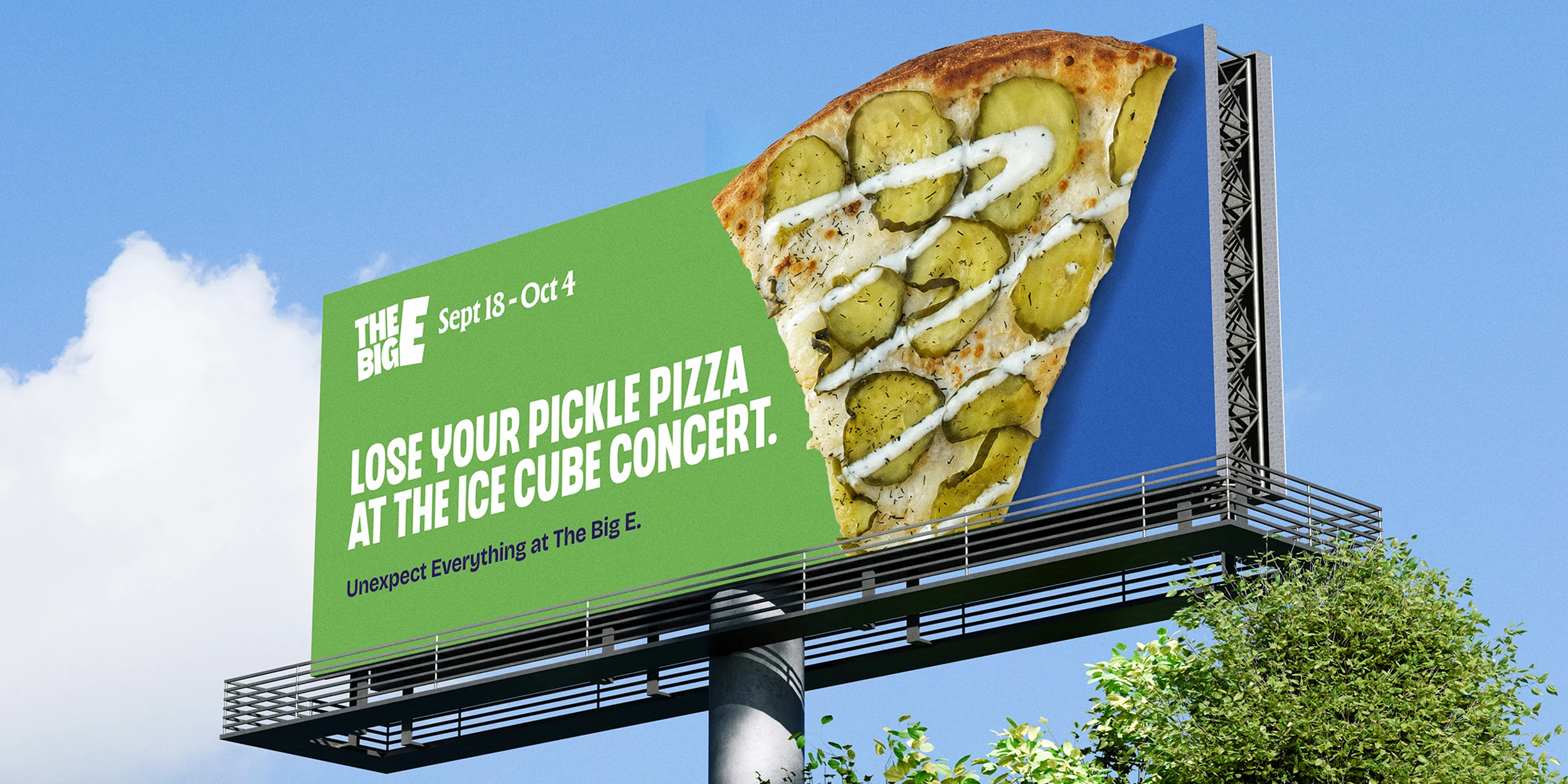 A clever billboard about pick pizza and Ice Cube created by Colossus for The Big E. 