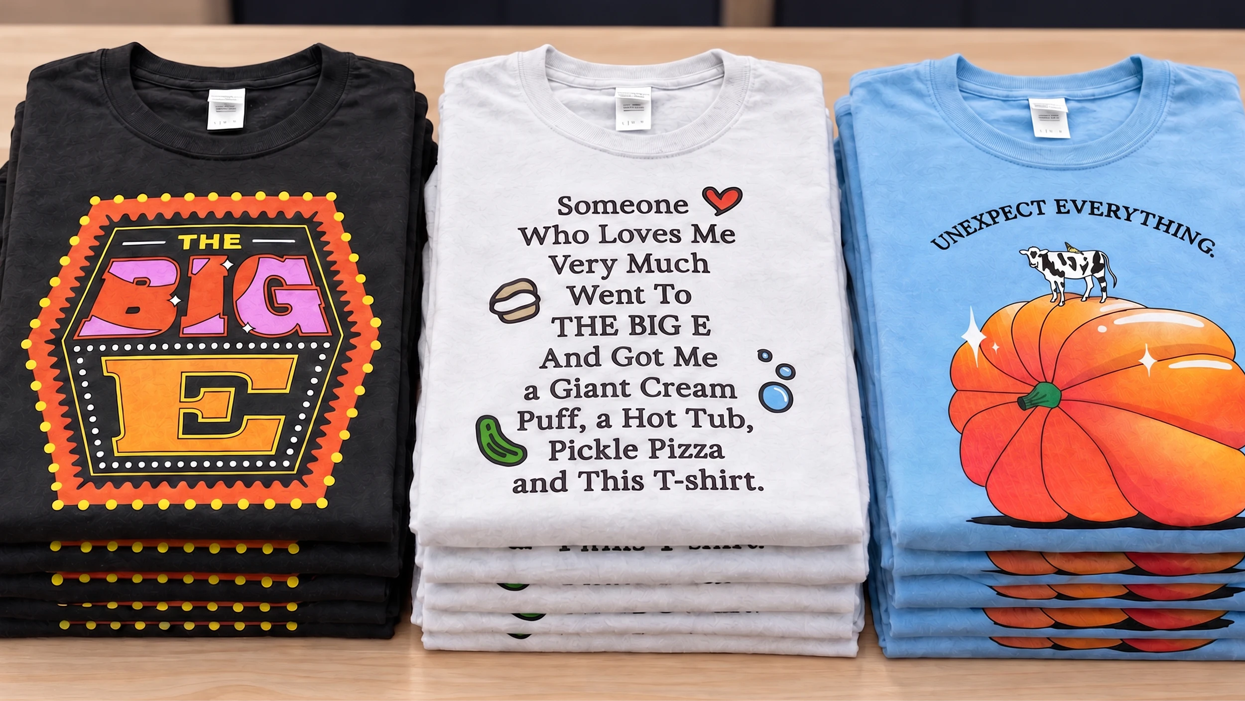 a selection of Big E merch designs