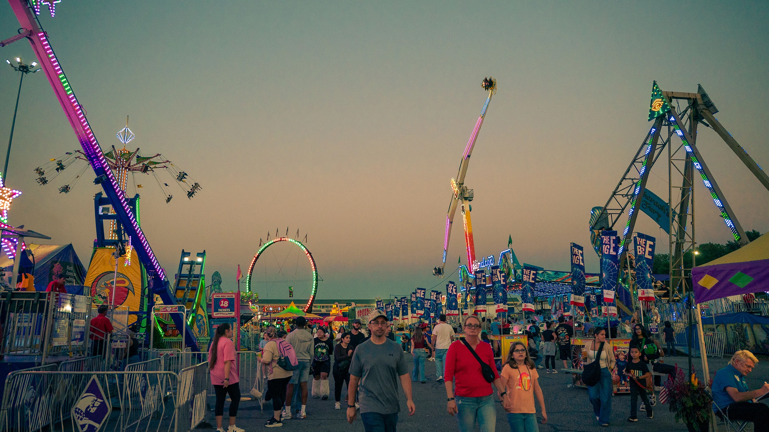 Rides and the midway at The Big E. 
