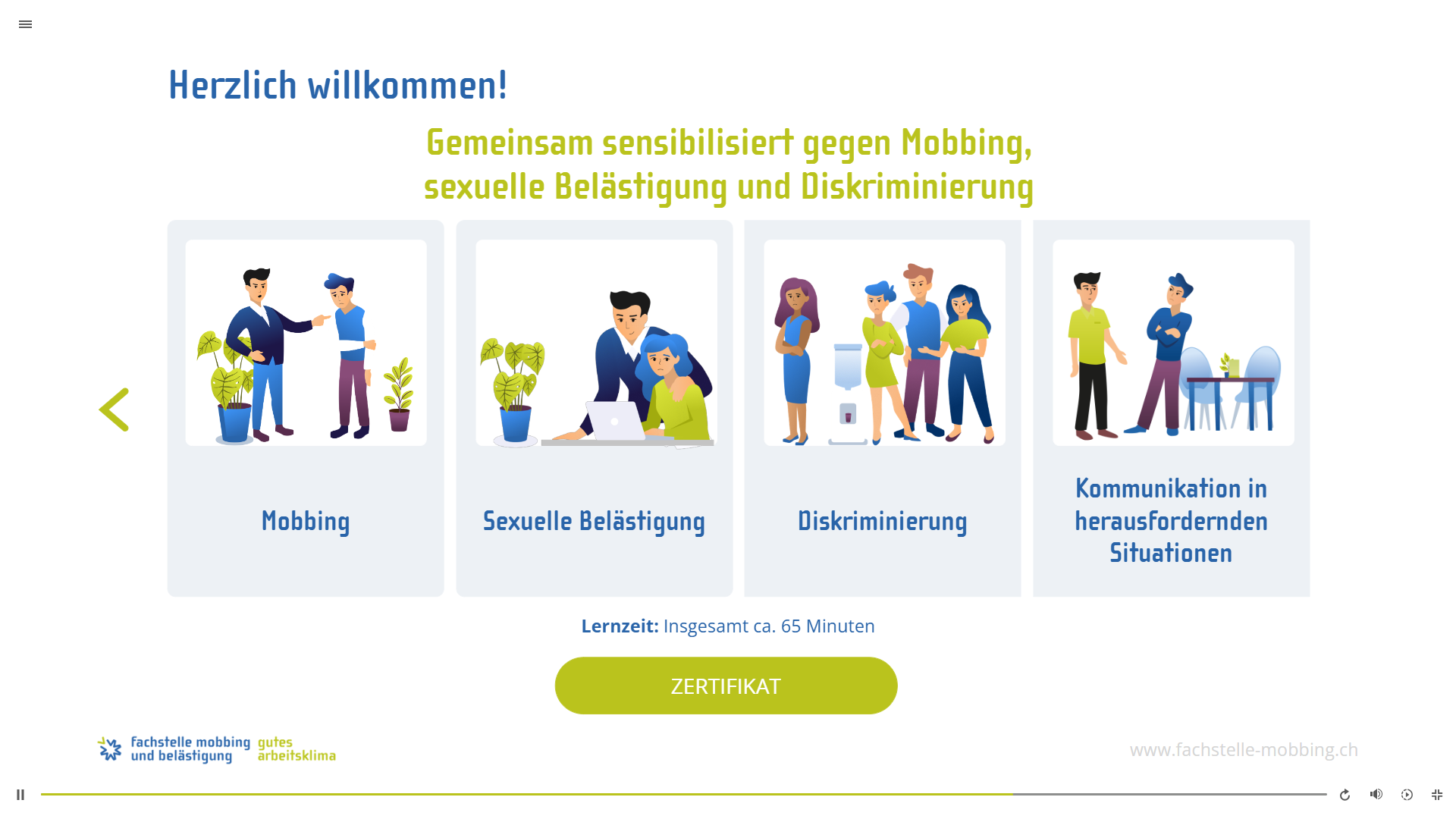 Screenshot E-Learning Mobbing am Arbeitsplatz