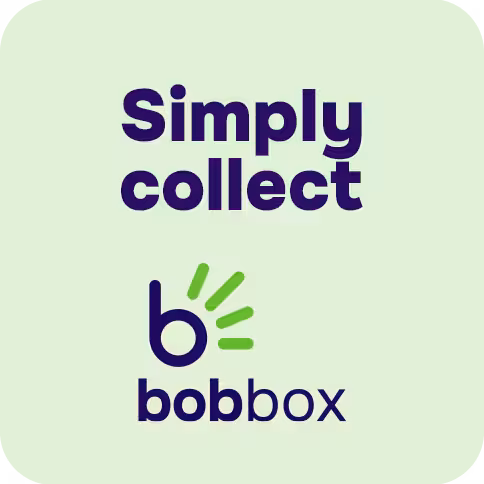 Text 'Simply collect' above the bobbox logo, which features a stylized lowercase 'b' with green rays and the word 'bobbox' underneath.