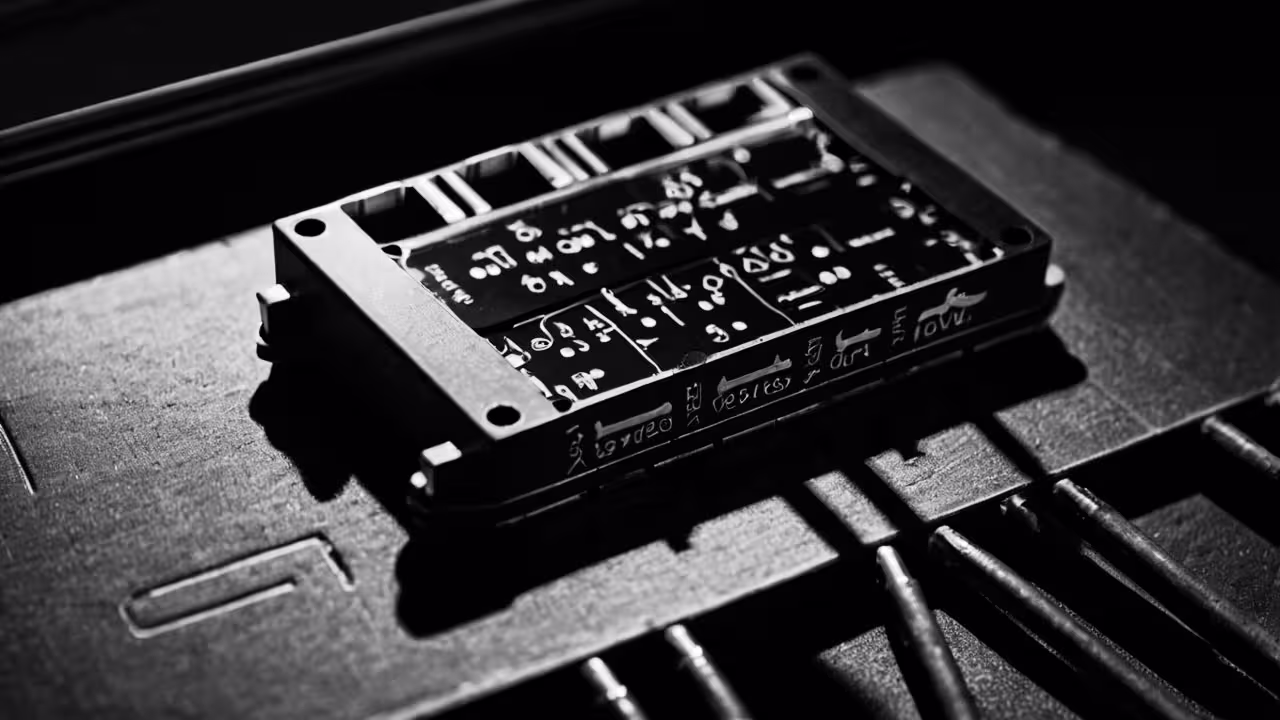 Electronic light control module removed for testing on diagnostic surface.
