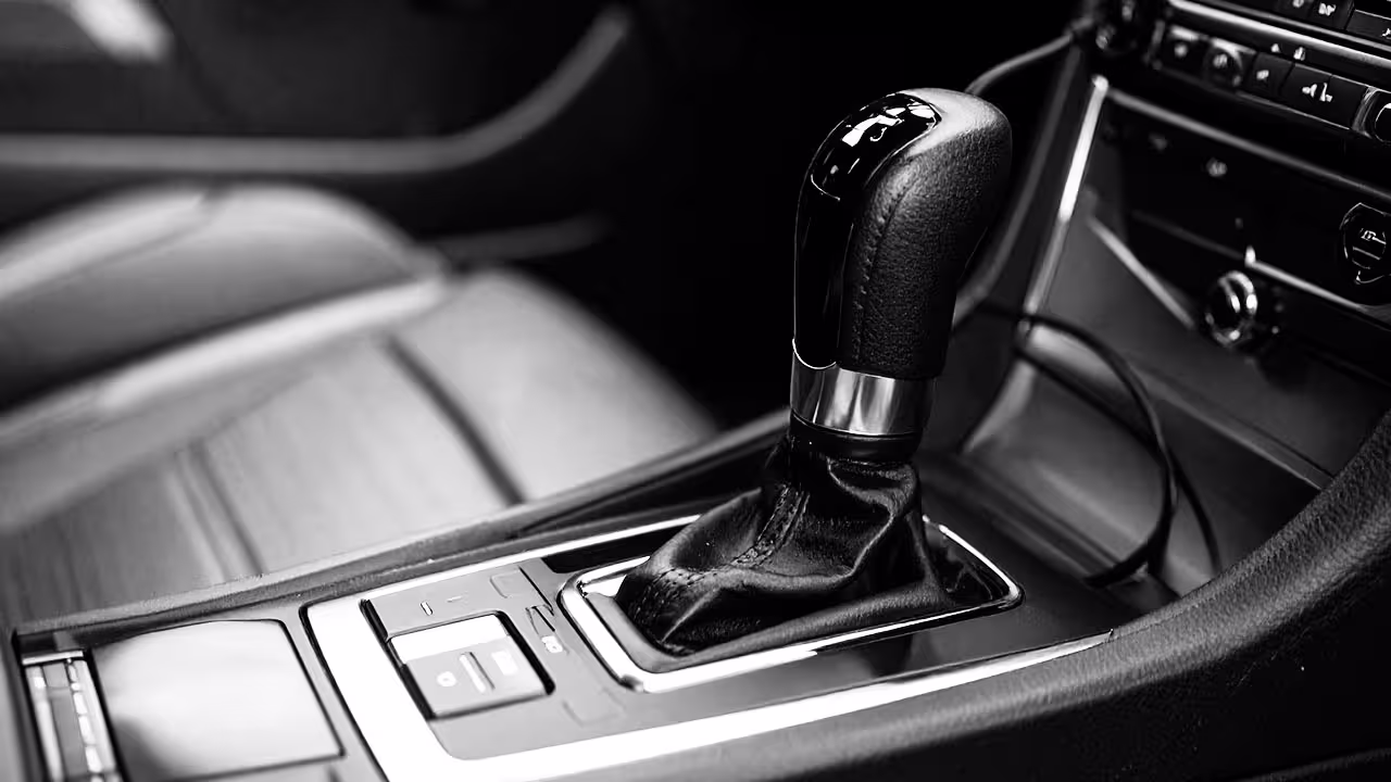 Close-up of automatic gear selector in modern vehicle interior — Cooper’s Garage gear selector fault diagnosis for shift-by-wire issues and transmission control faults in European vehicles.