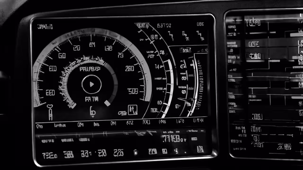 Vehicle dashboard screen showing live performance data and sensor readings.