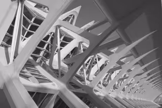 Detailaufnahme moderner Architektur mit markanten Stahl- und Betonstrukturen, Teil des Webdesign-Projekts Brandt Architekten in Hamburg