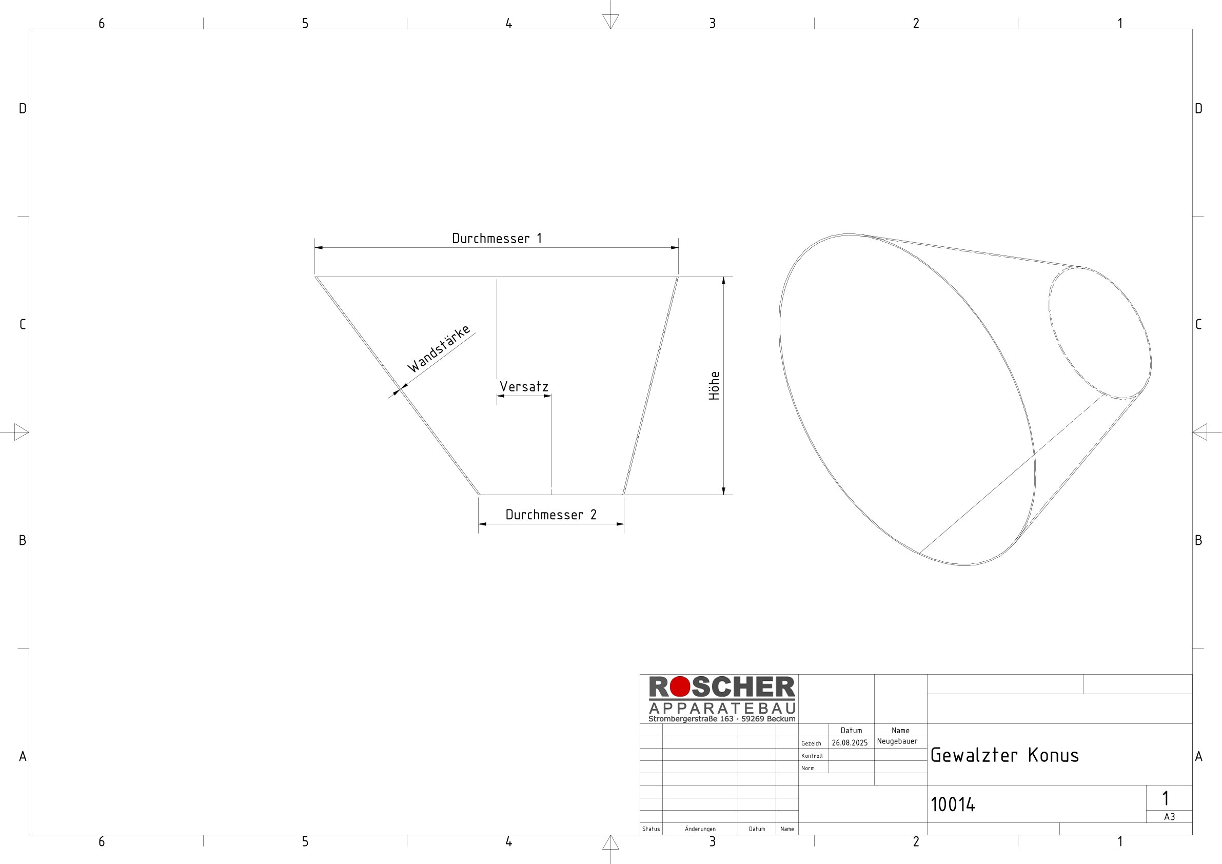 Technische Zeichnung von Konus Walzen